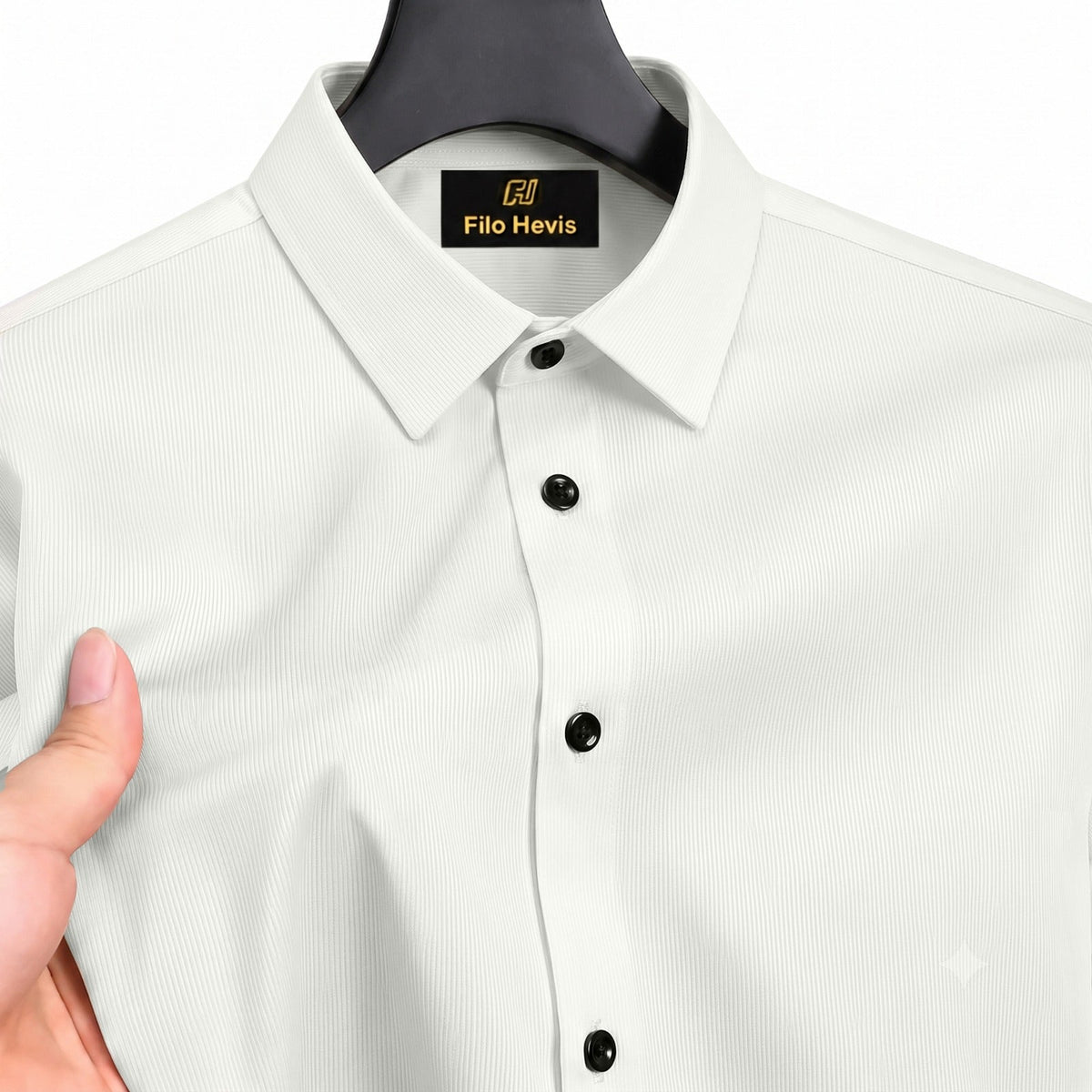 Fine-Ribbed Self-Structured Formal Shirt-White My Store