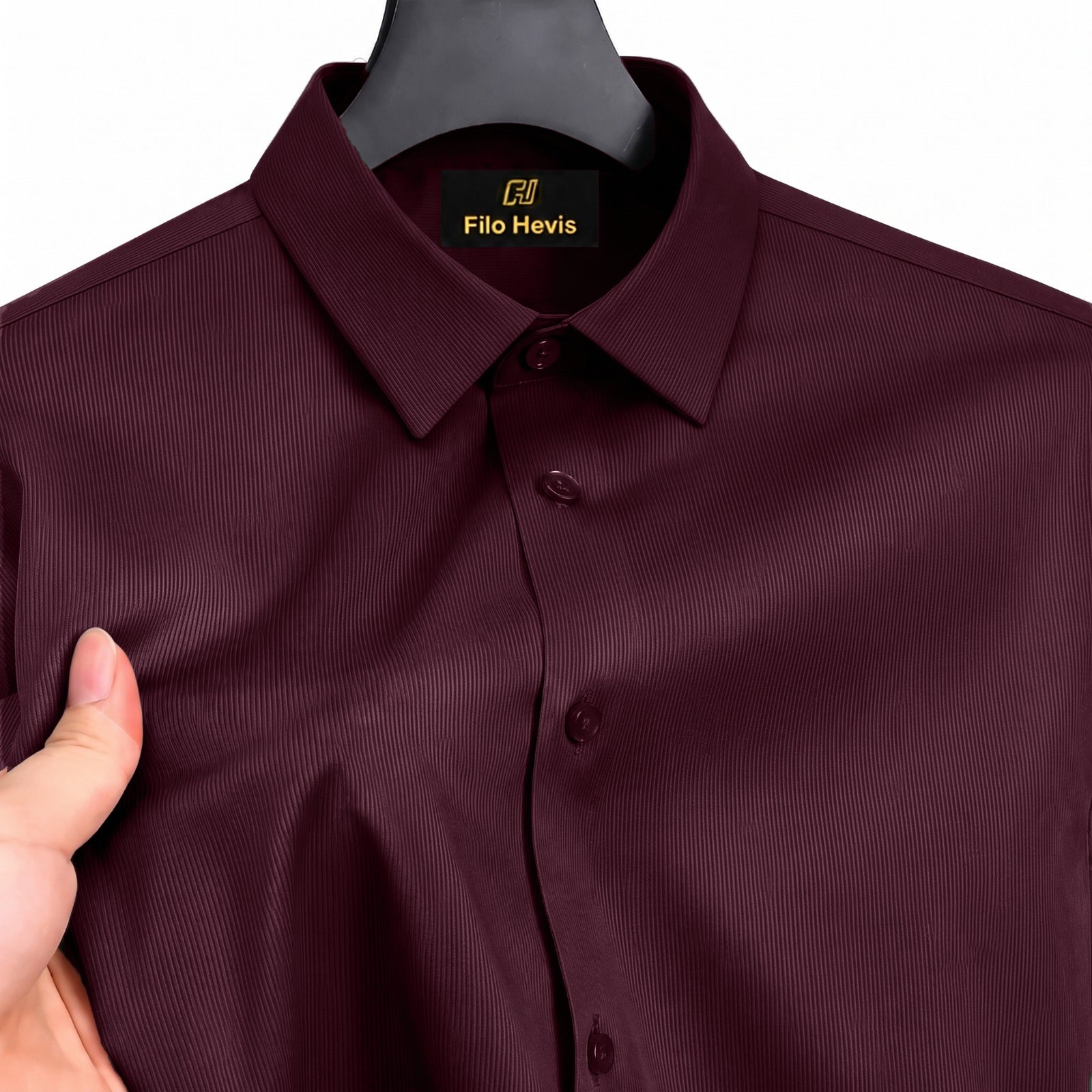 Fine-Ribbed Self-Structured Formal Shirt-MAROON My Store