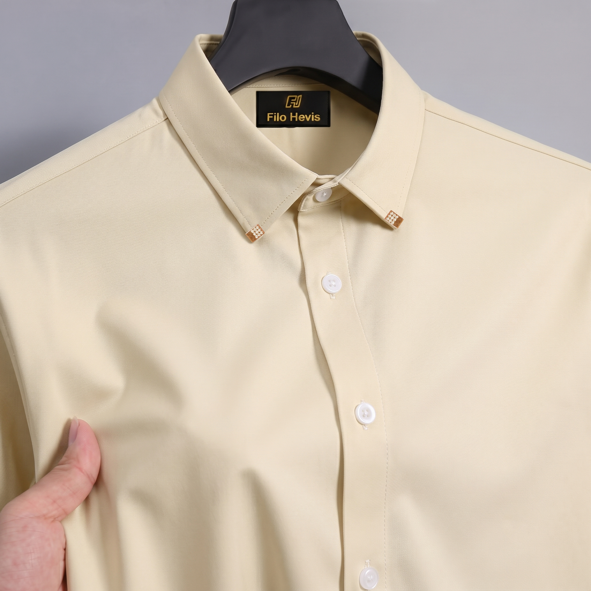 Men's Premium Luxury Formal Shirt with Crystal-Studded Collar Clips | Cream My Store