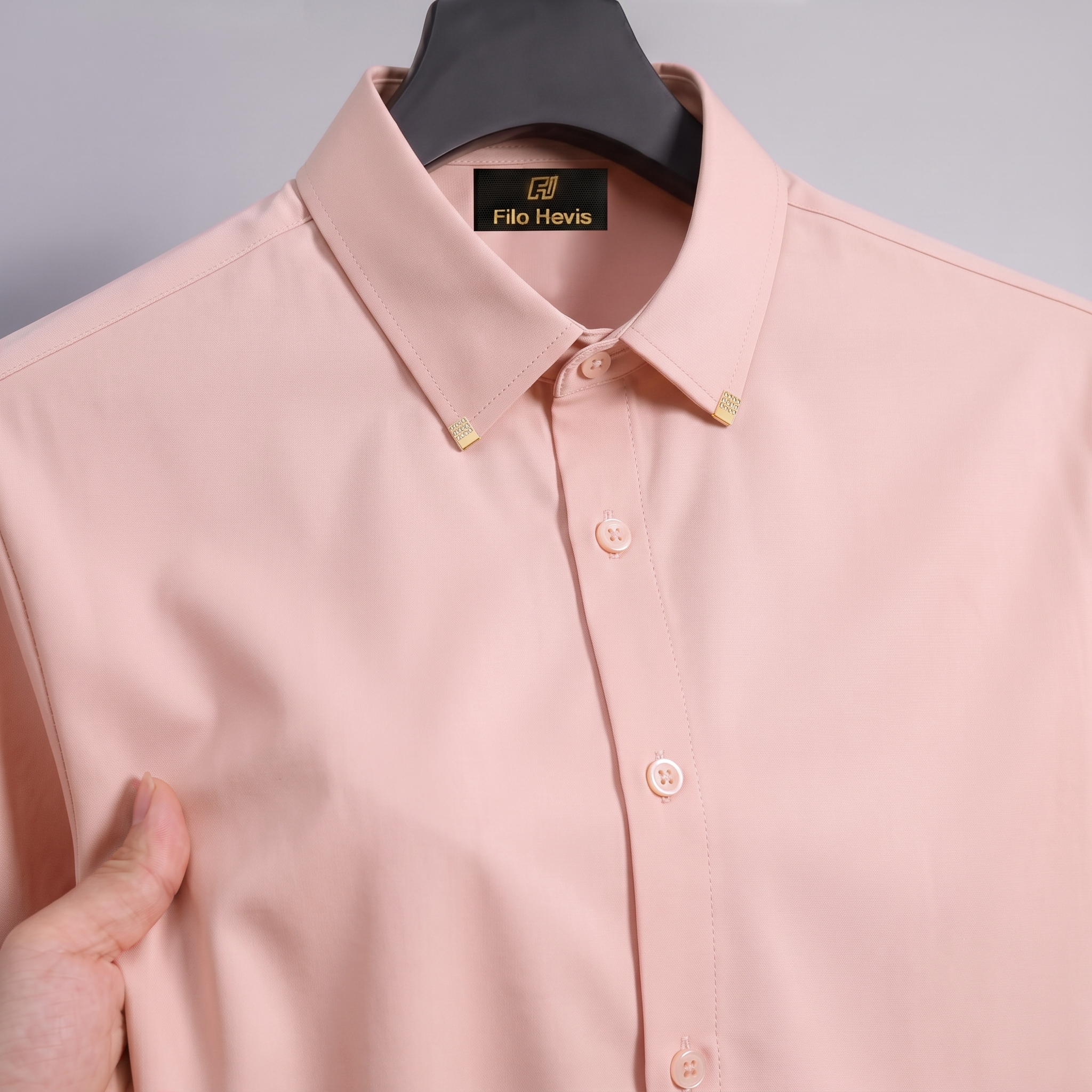 Men's Premium Luxury Formal Shirt with Crystal-Studded Collar Clips | Peach