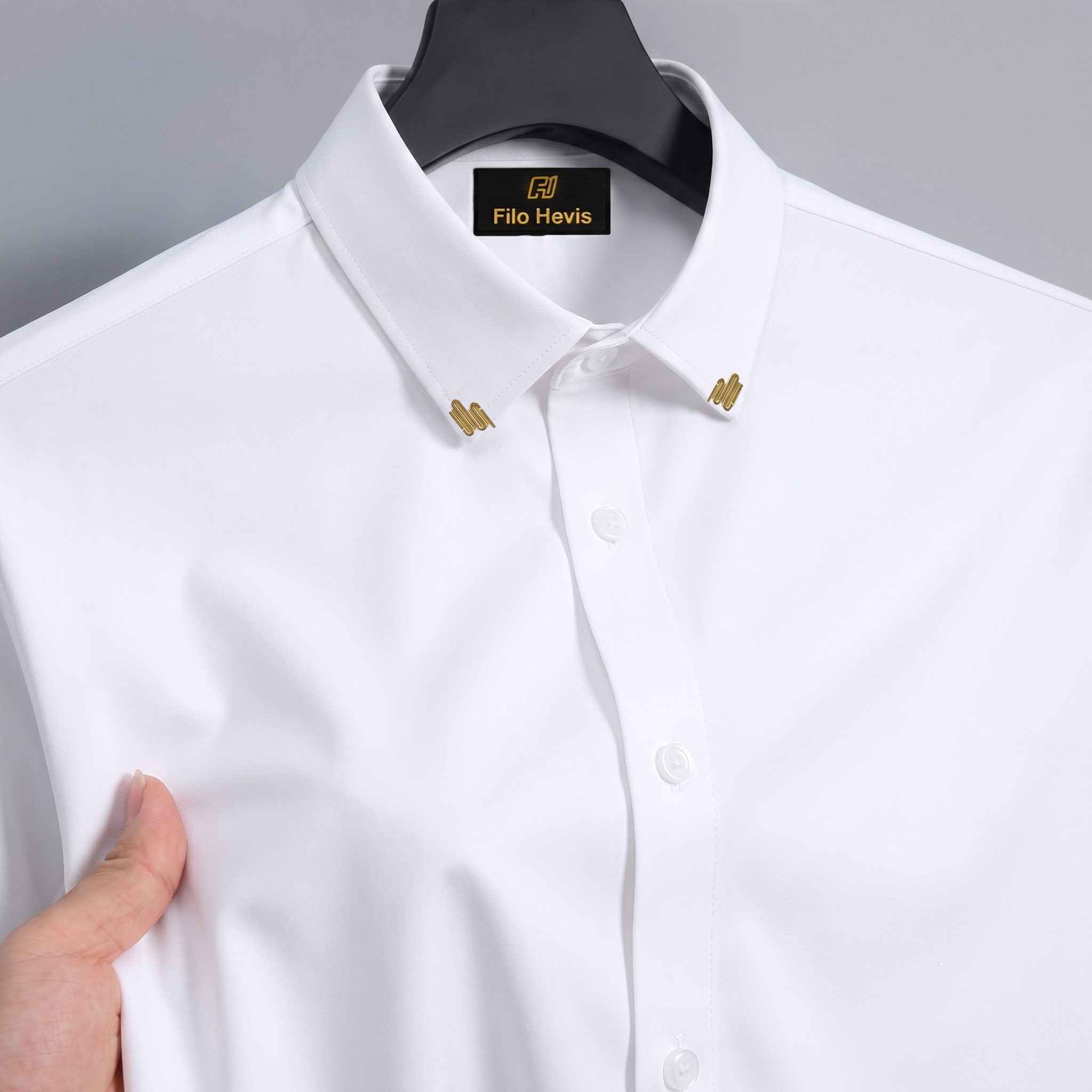 Men's Premium Stretch Formal Shirt with Gold Collar Pins | Wrinkle-Resistant | Party & Office Wear | White