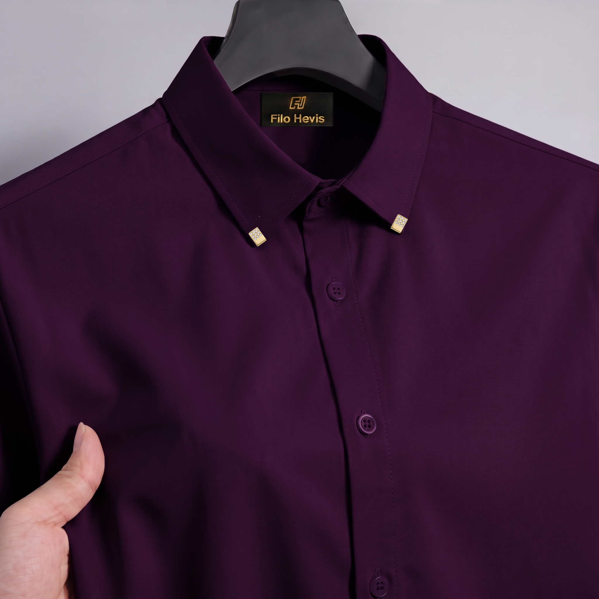 Men's Premium Luxury Formal Shirt with Crystal-Studded Collar Clips | Wine