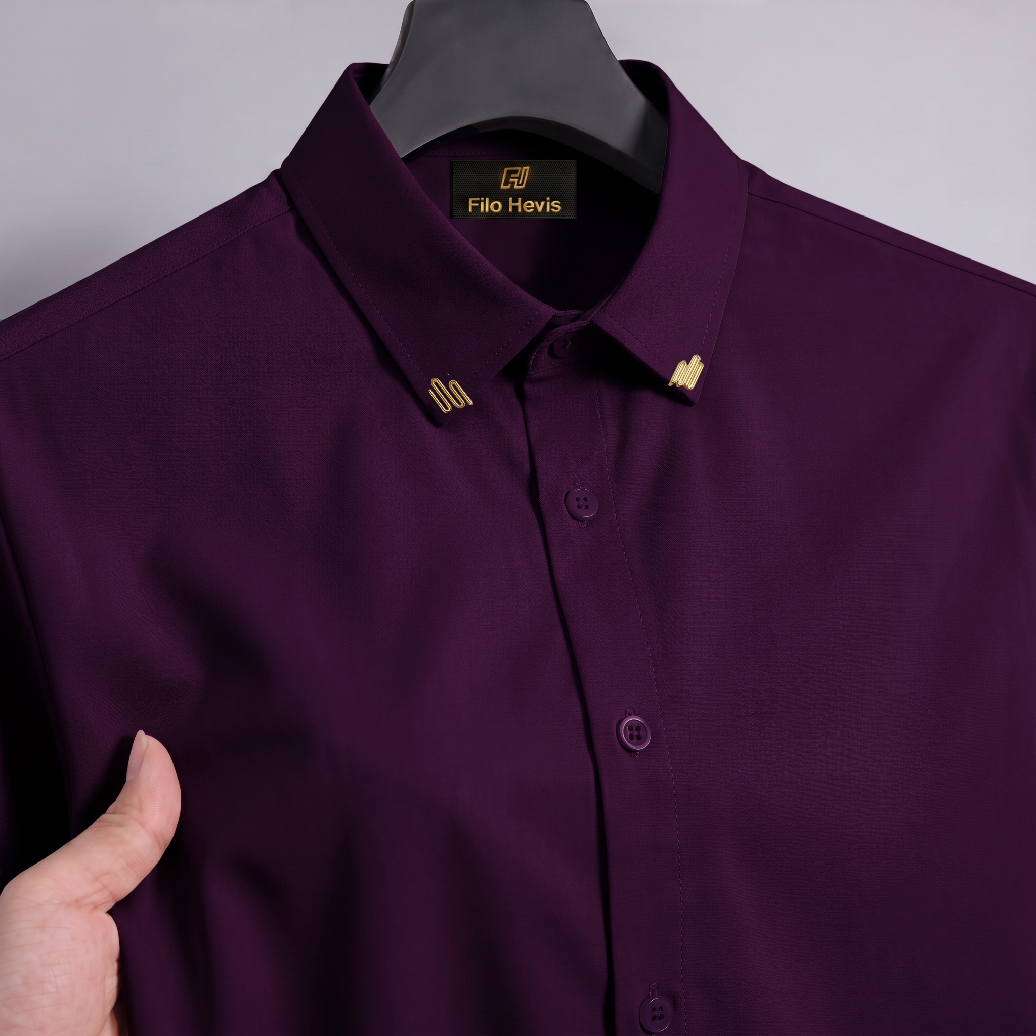 Men's Premium Stretch Formal Shirt with Gold Collar Pins | Wrinkle-Resistant | Party & Office Wear | Wine