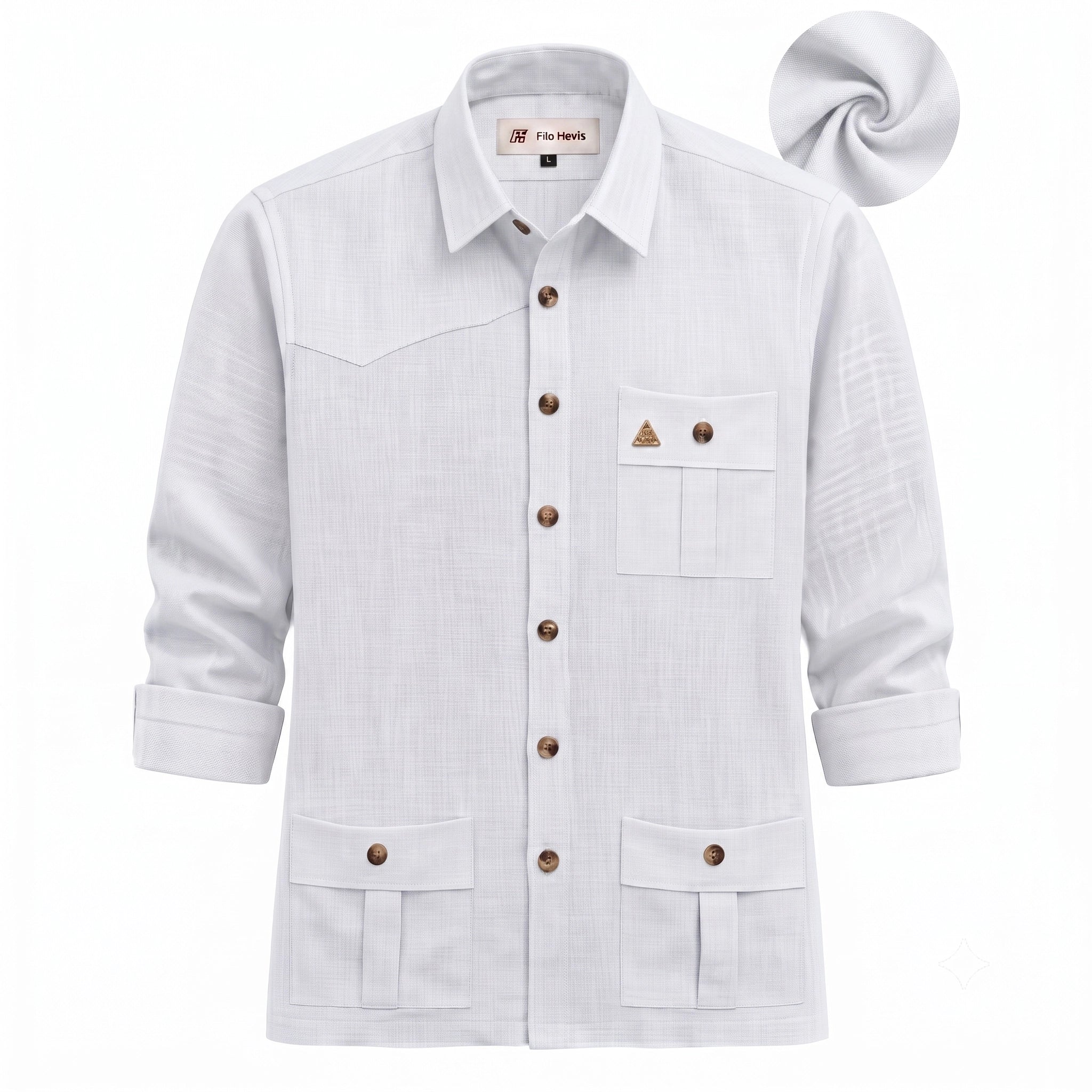 Men's Hunter shirt | Multi Pockets | Linen Texture | White