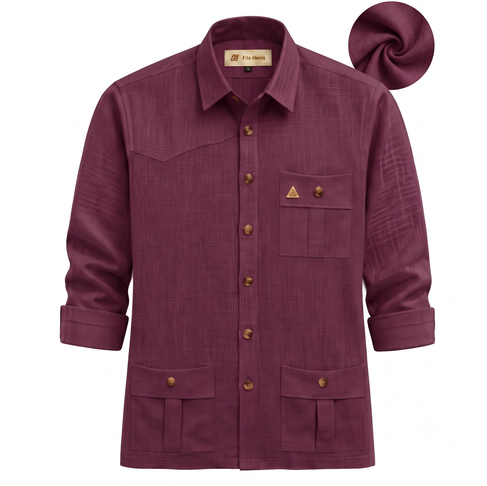 Men's Hunter shirt | Multi Pockets | Linen Texture | Wine