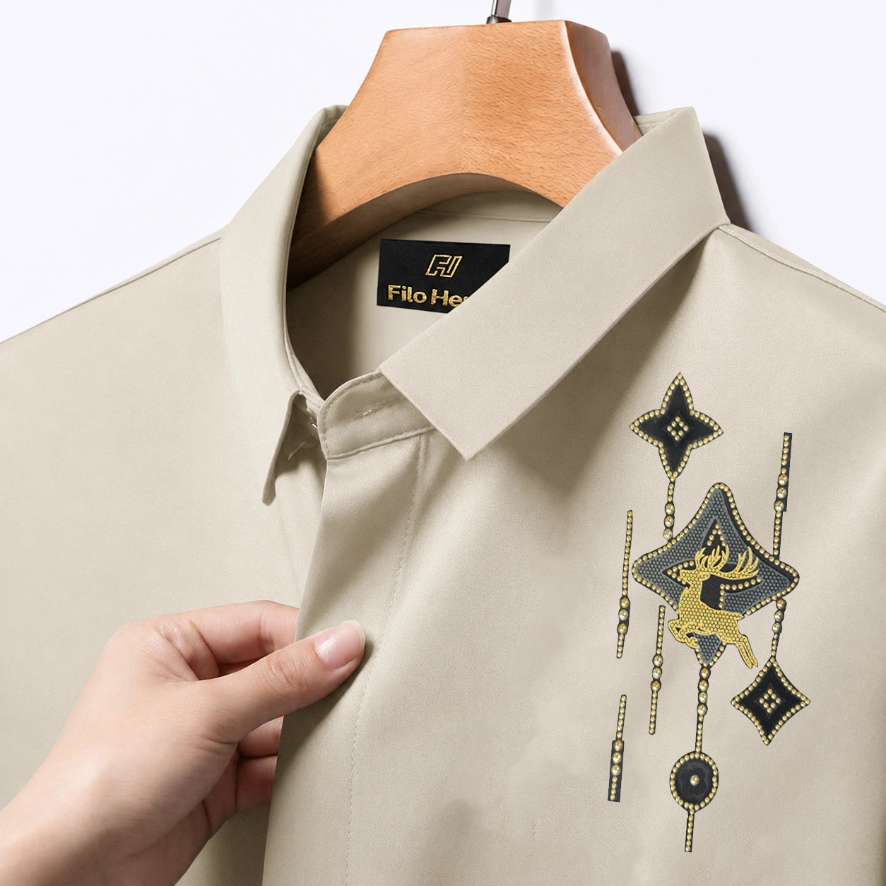 PARTY SHIRTS FOR MEN | PREMIUM SHIRTS | CLUB SHIRTS Deer Embroidery-Cream