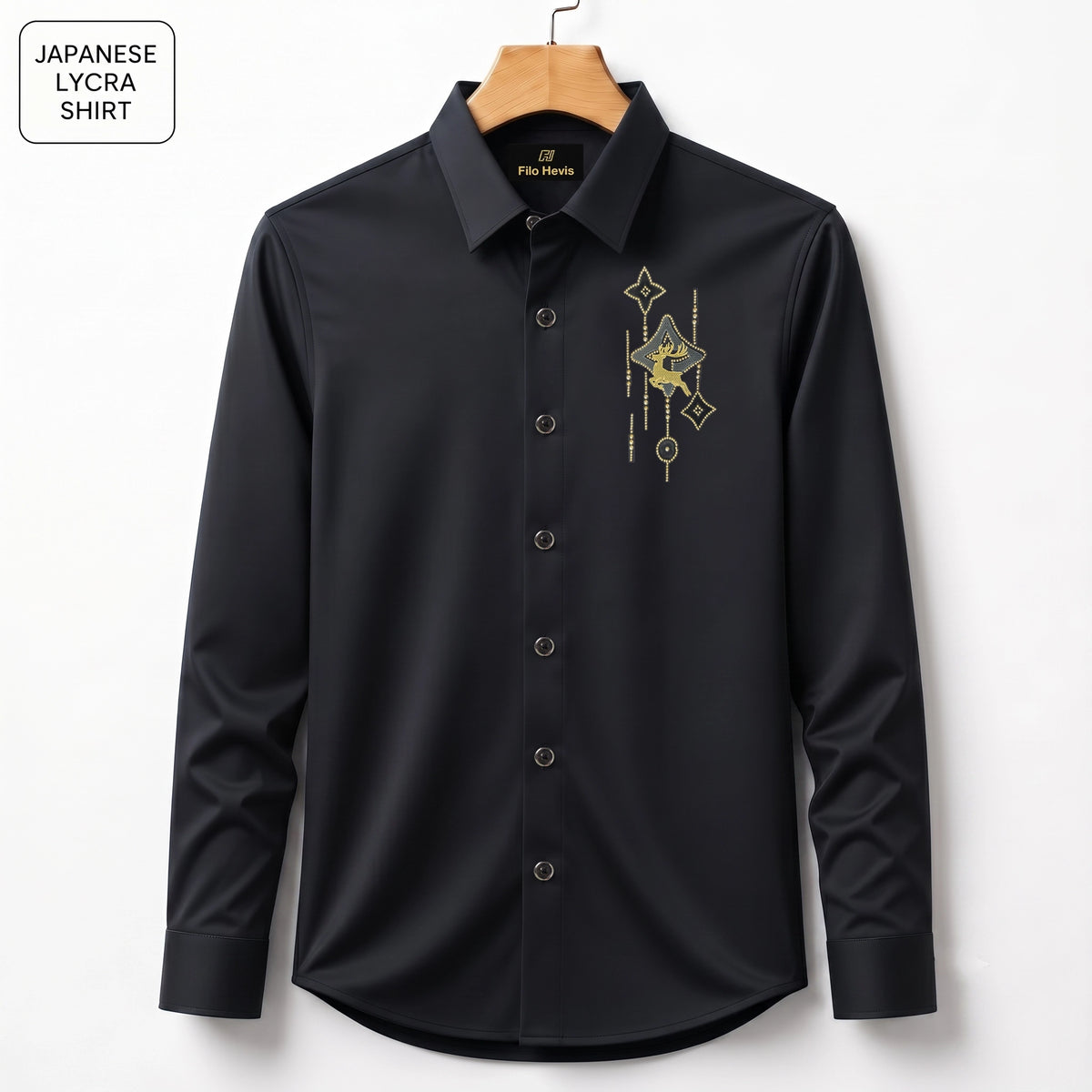 Deer Embroidery Party Shirts | Club Wear | Black