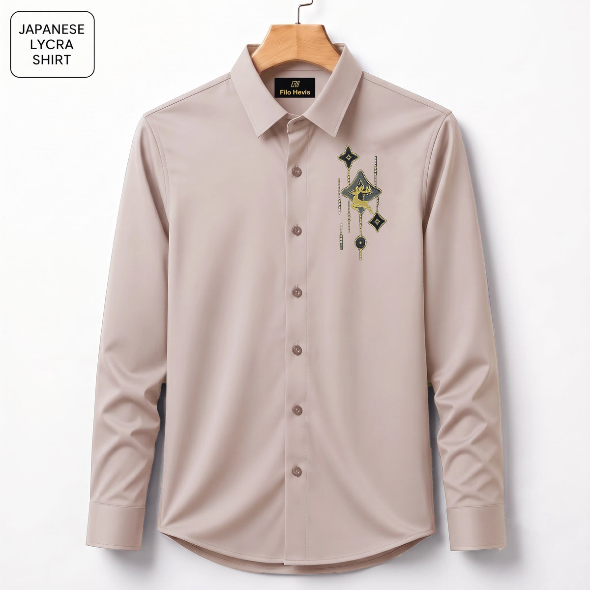 Deer Embroidery Party Shirts | Club Wear | Olive