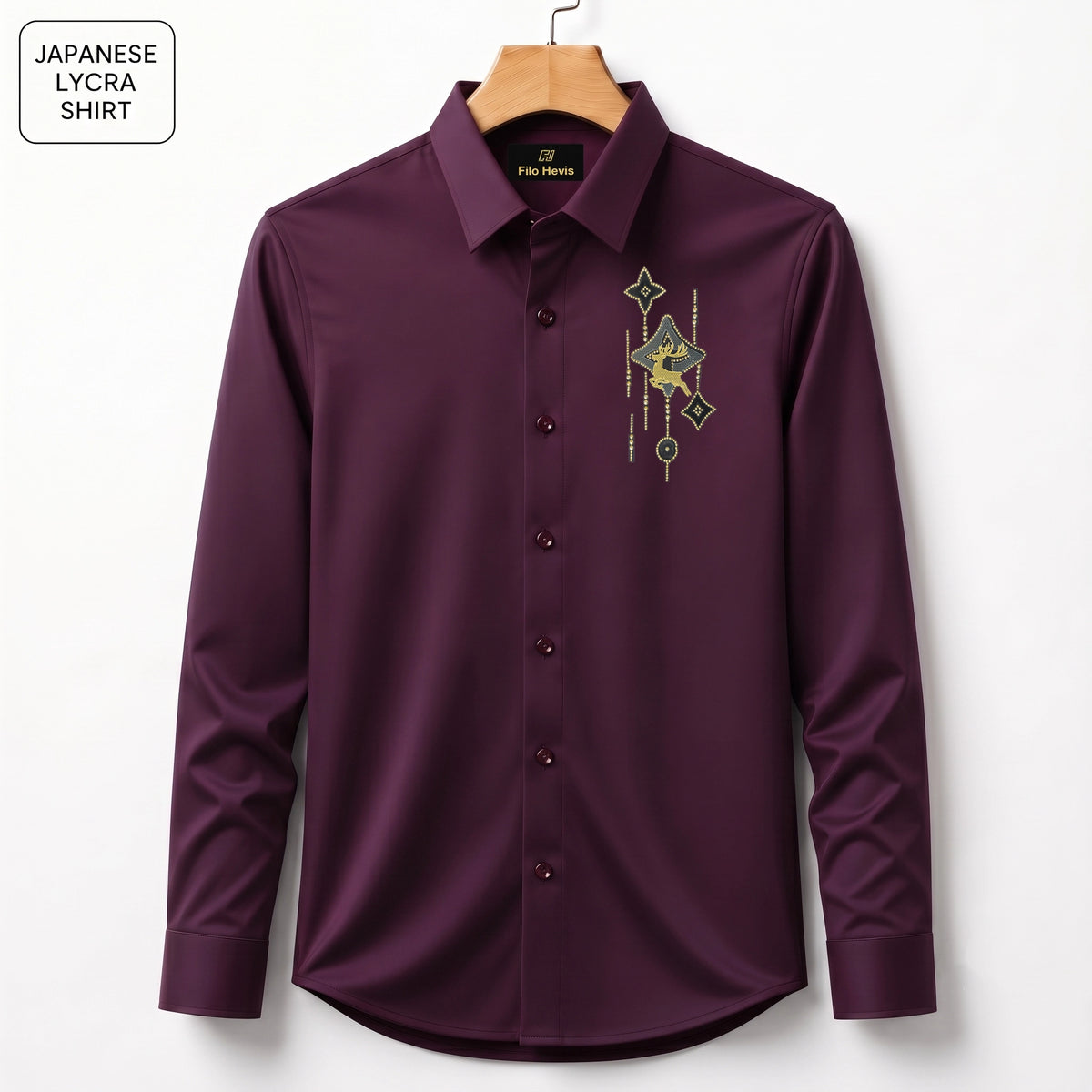 Deer Embroidery Party Shirts | Club Wear | Wine