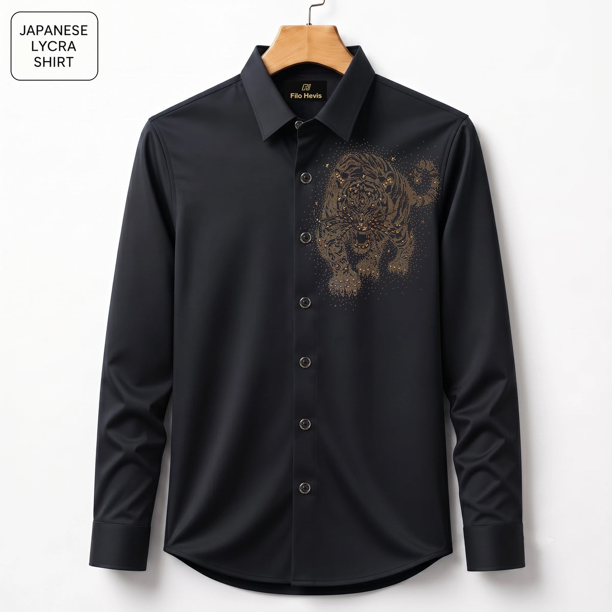 Tiger Embroidery Party Shirts | Club Wear | Black
