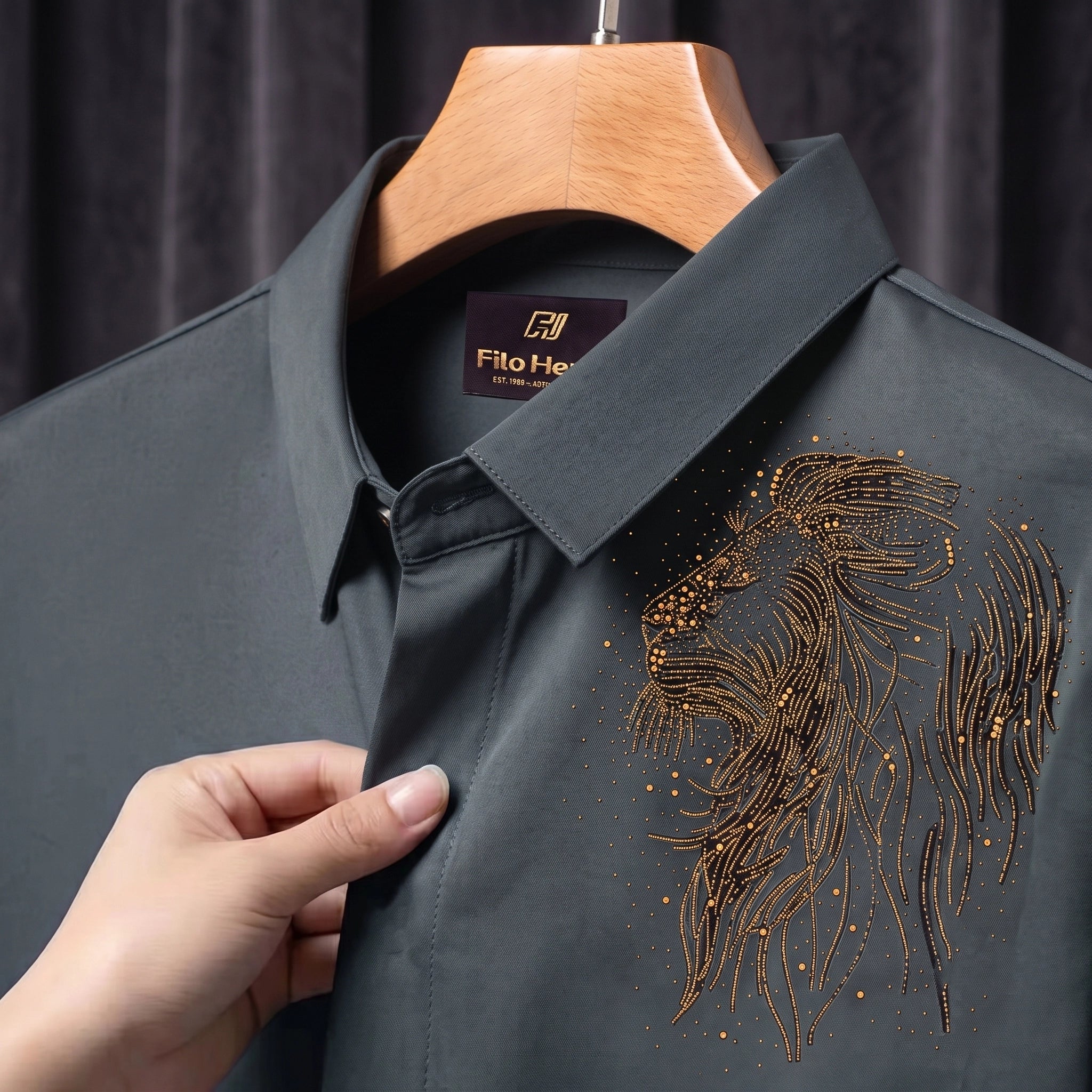 PARTY SHIRTS FOR MEN | PREMIUM SHIRTS | CLUB SHIRTS Lion Embroidery-Dark Grey
