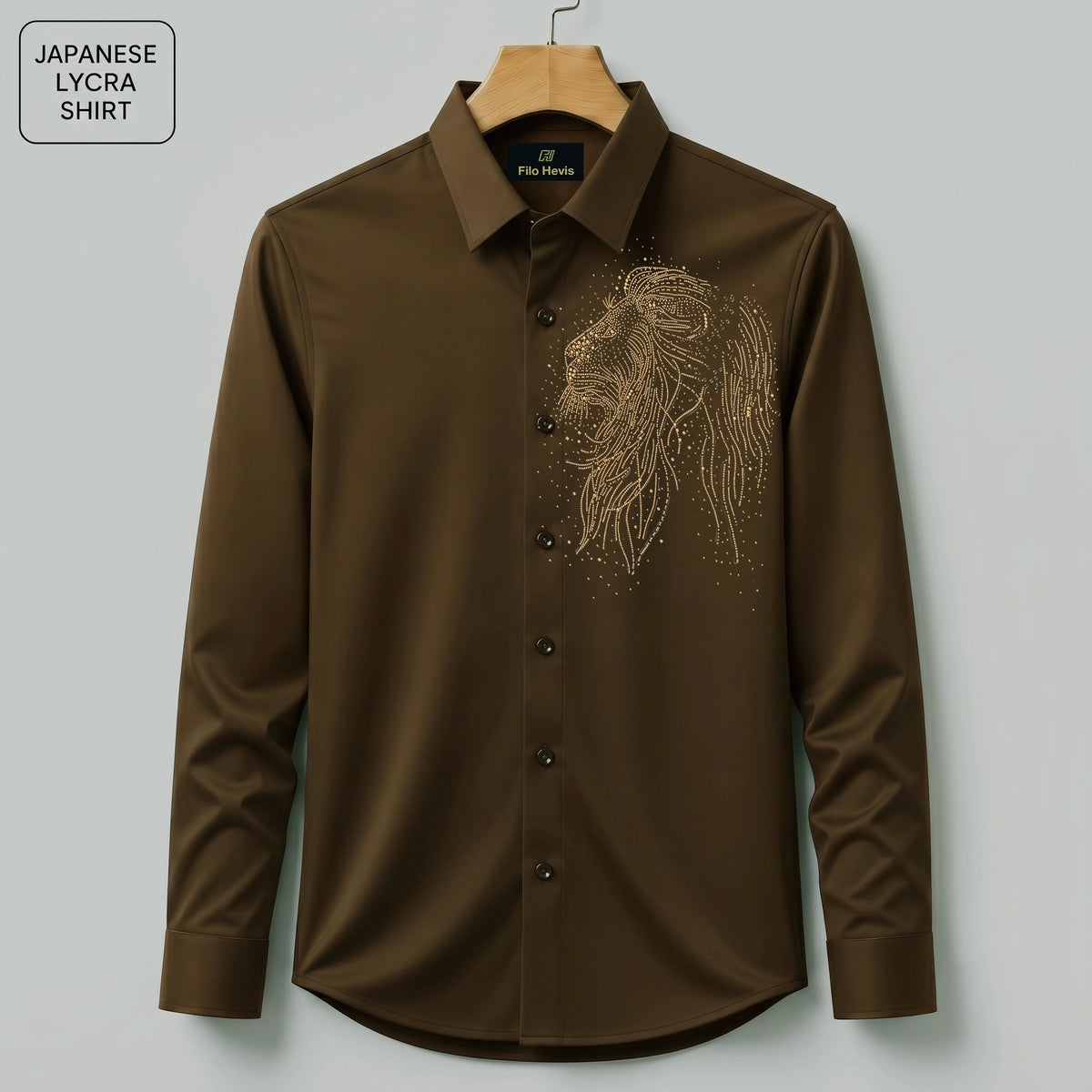 Lion Embroidery Party Shirts | Club Wear | Light-Brown