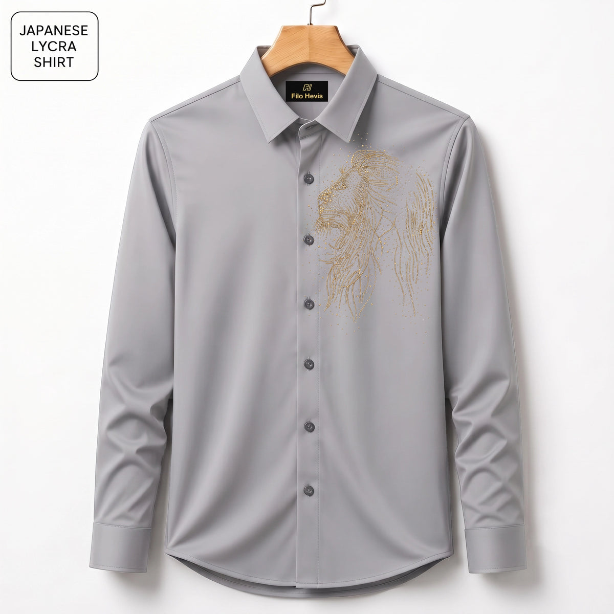 Lion Embroidery Party Shirts | Club Wear | Light-Grey