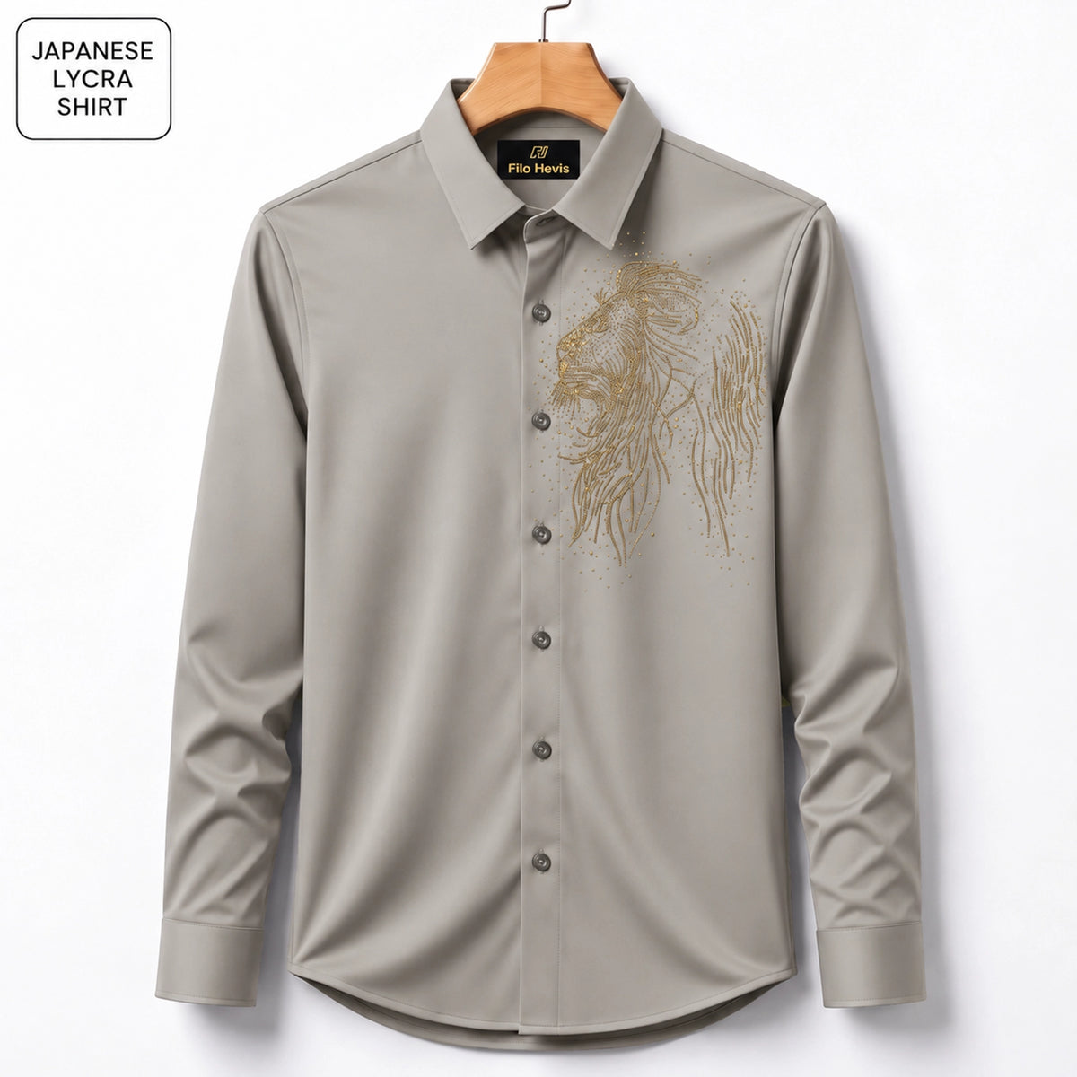 Lion Embroidery Party Shirts | Club Wear | Olive