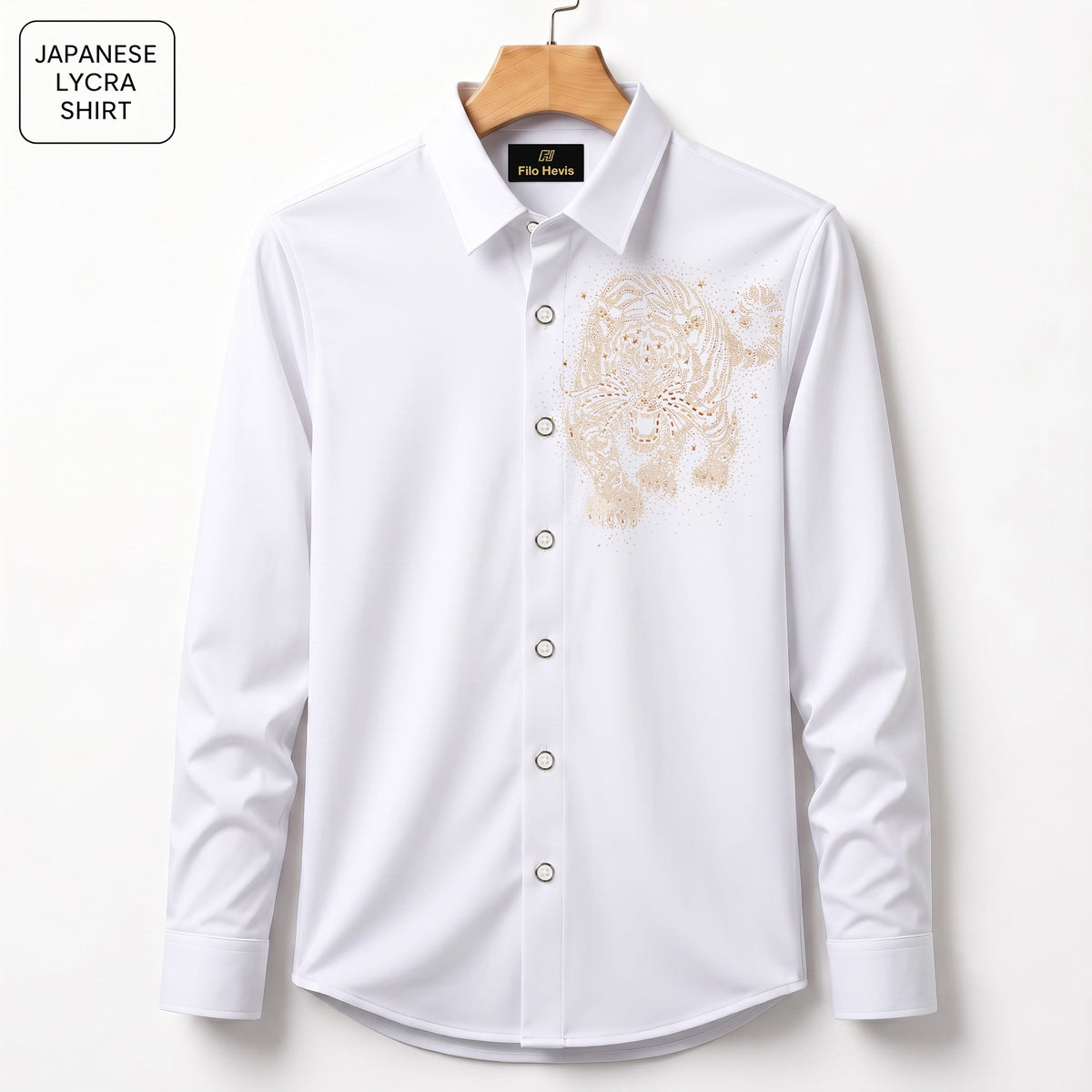 Tiger Embroidery Party Shirts | Club Wear | White