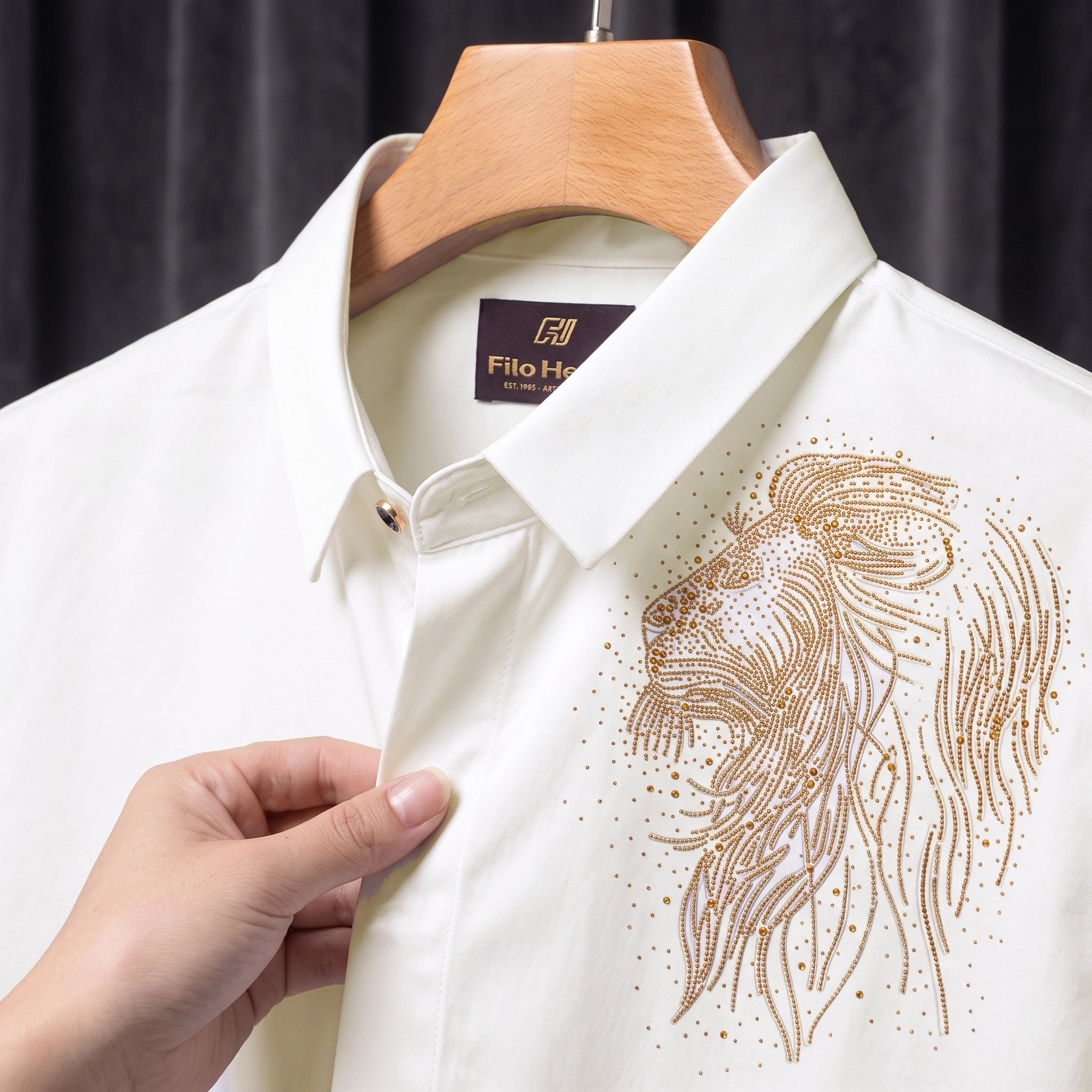 PARTY SHIRTS FOR MEN | PREMIUM SHIRTS | CLUB SHIRTS Lion Embroidery-White