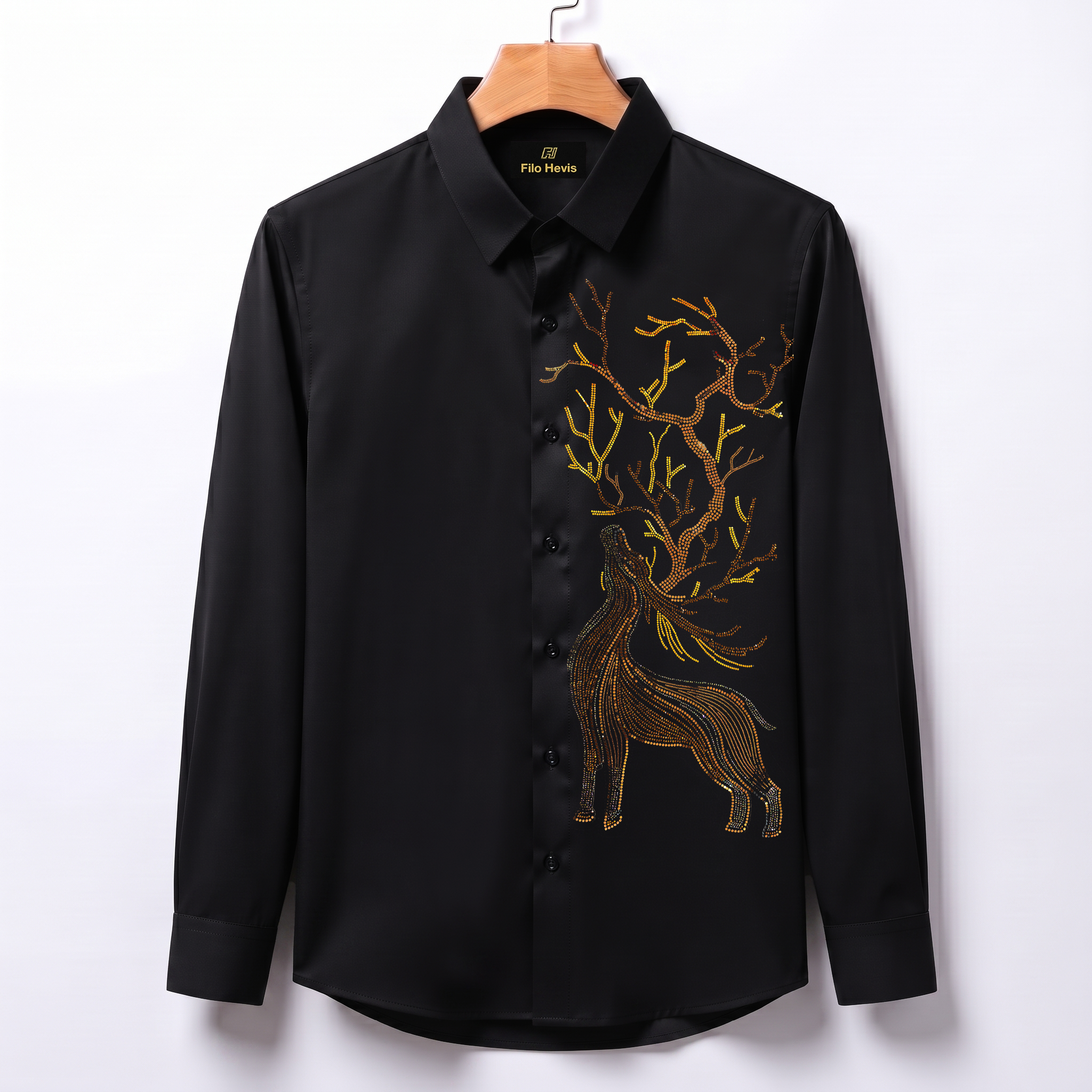 Swamp Deer Embroidery Party Shirts | Club Wear | Black
