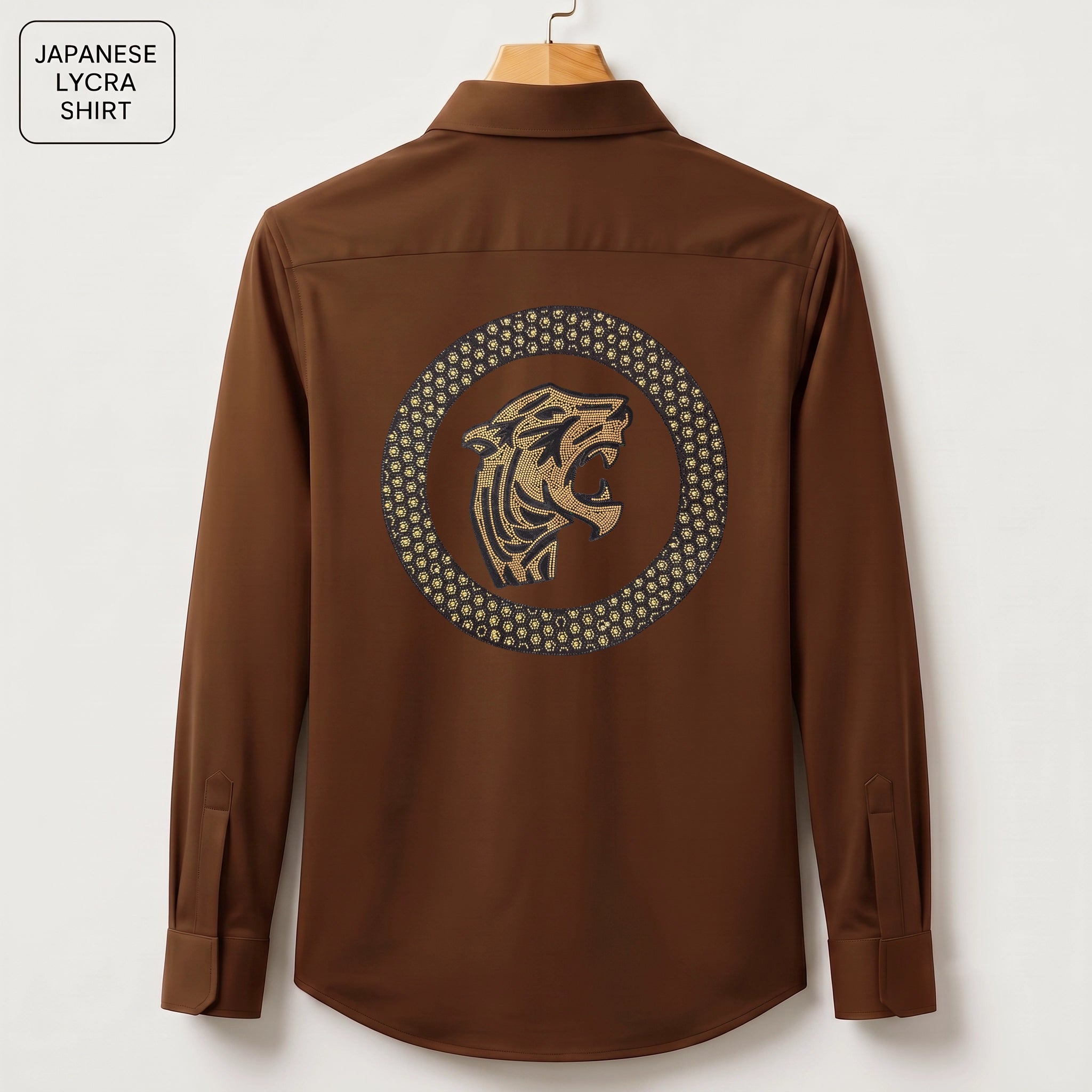 Front & Back Tiger Embroidery Party Shirts | Club Wear | Brown