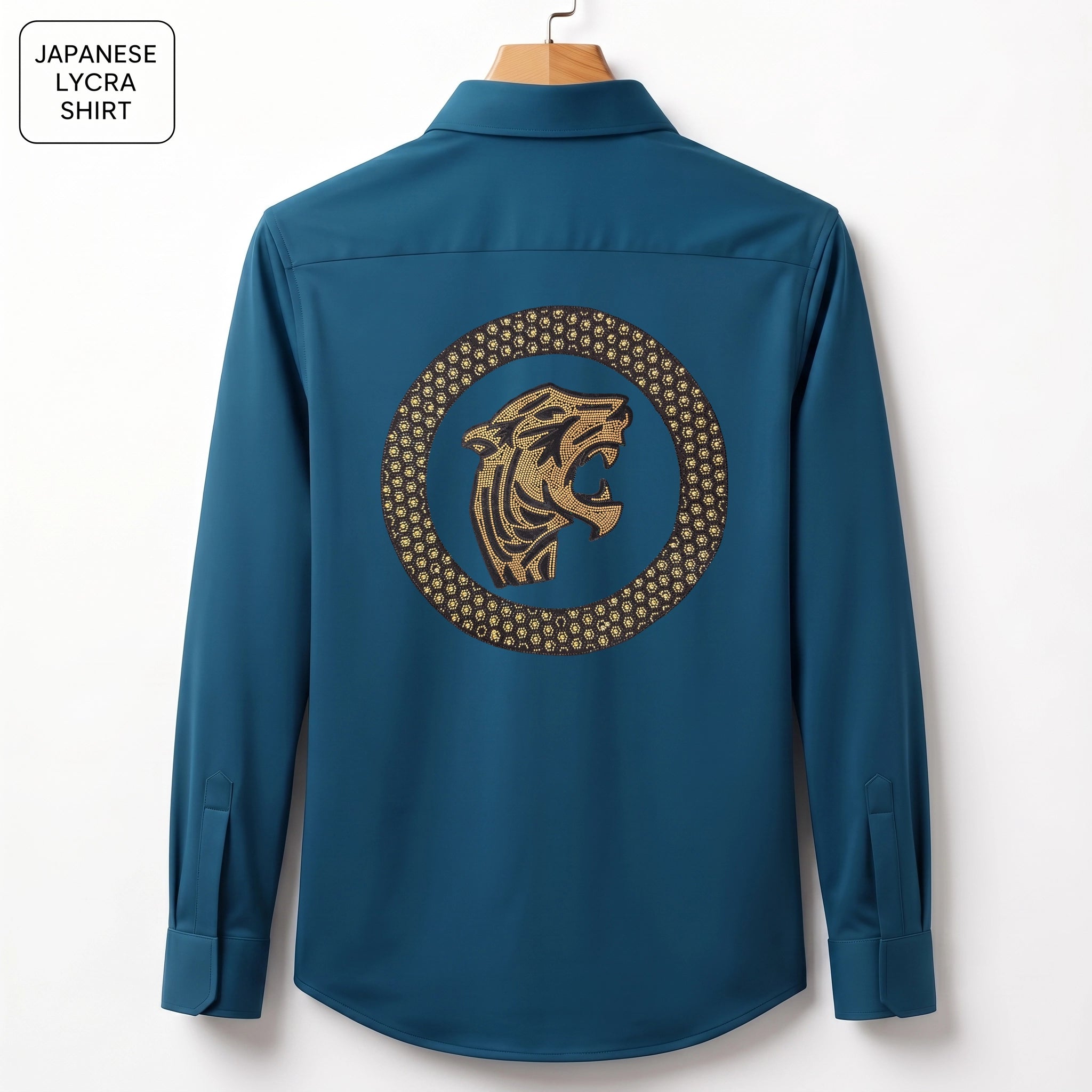 Front & Back Tiger Embroidery Party Shirts | Club Wear | Teal Blue