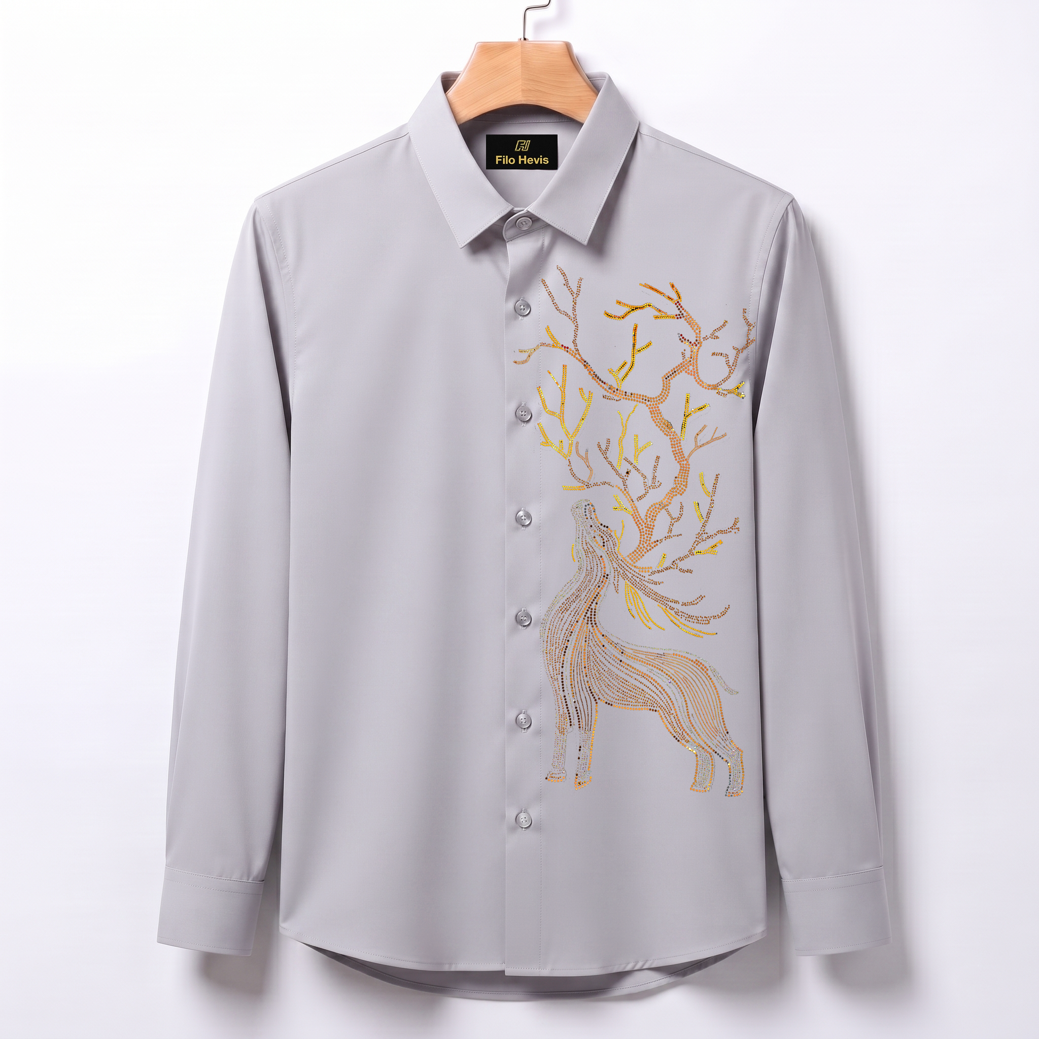 Swamp Deer Embroidery Party Shirts | Club Wear | Light-Grey