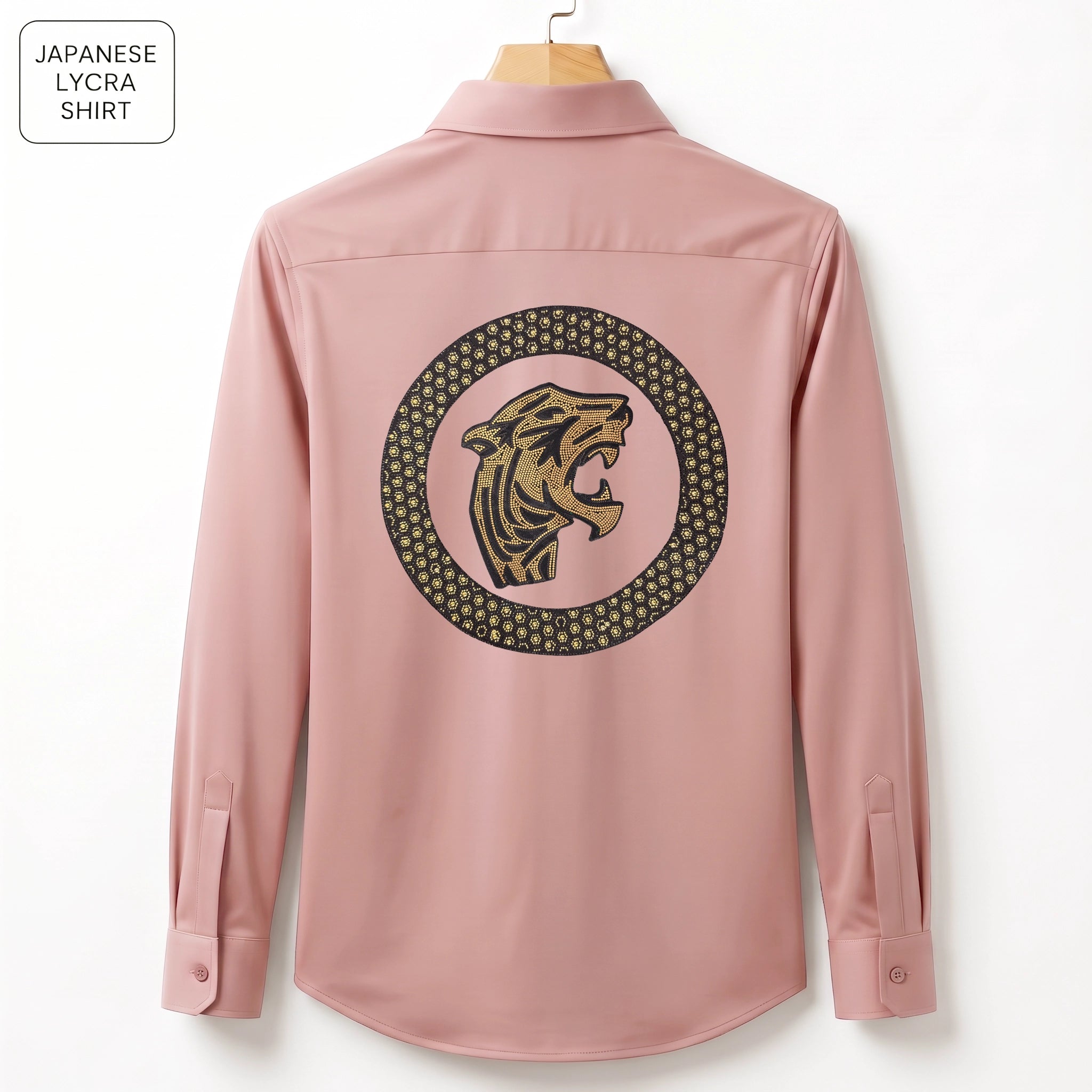 Front & Back Tiger Embroidery Party Shirts | Club Wear | Peach
