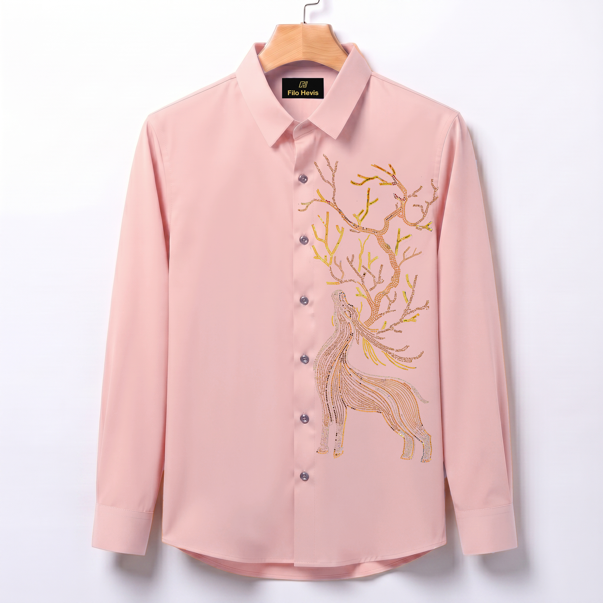 Swamp Deer Embroidery Party Shirts | Club Wear | Peach