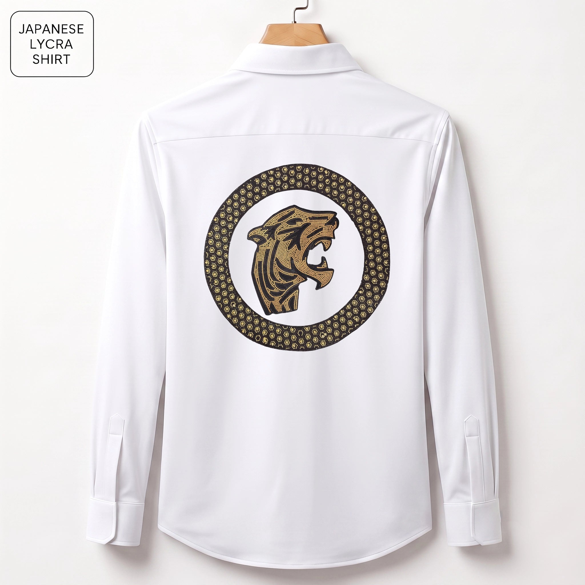 Front & Back Tiger Embroidery Party Shirts | Club Wear | White