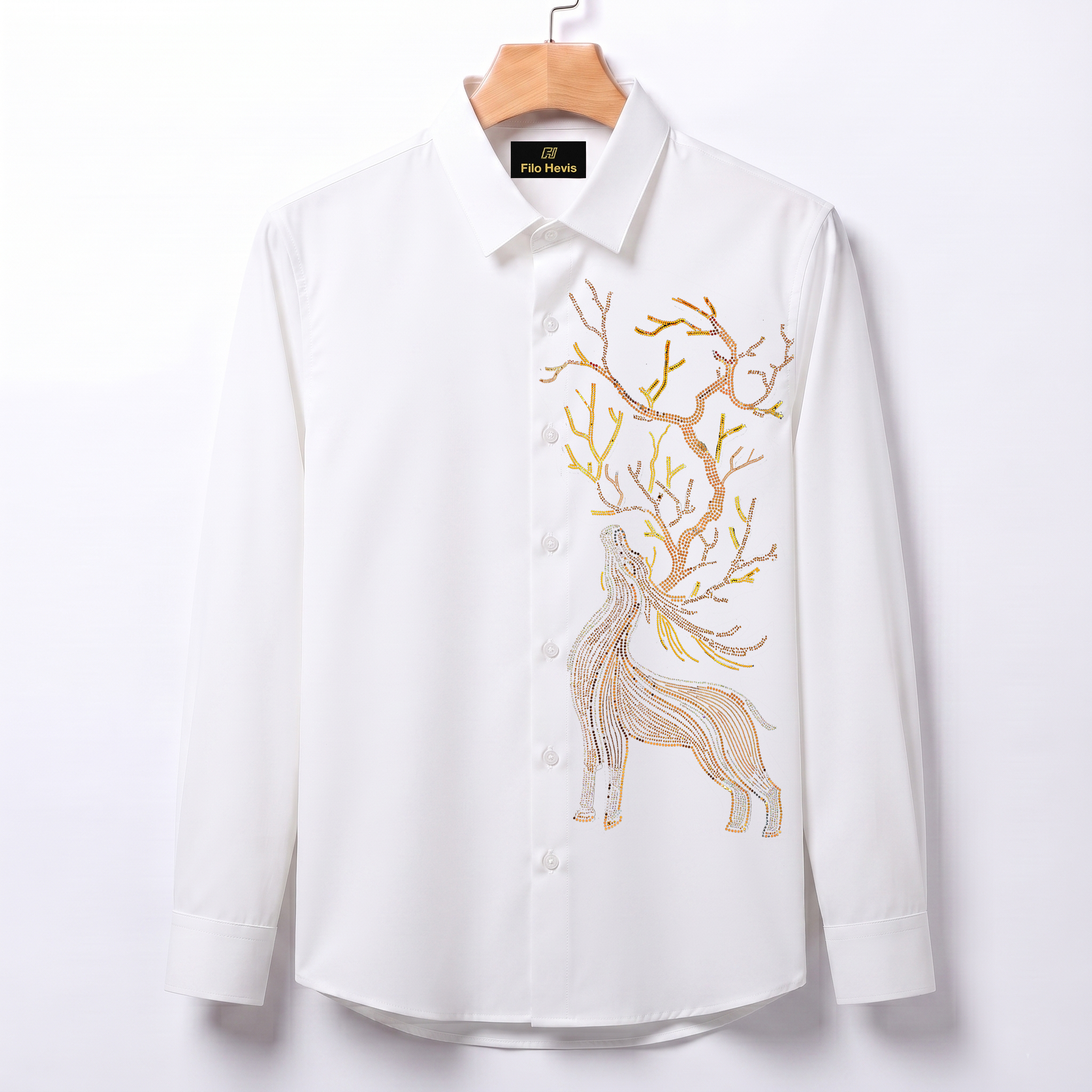 Swamp Deer Embroidery Party Shirts | Club Wear | White