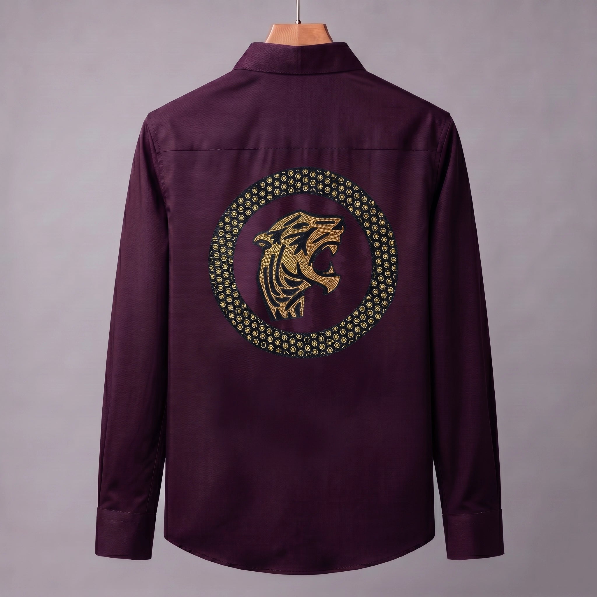 Front & Back Tiger Embroidery Party Shirts | Club Wear | Wine