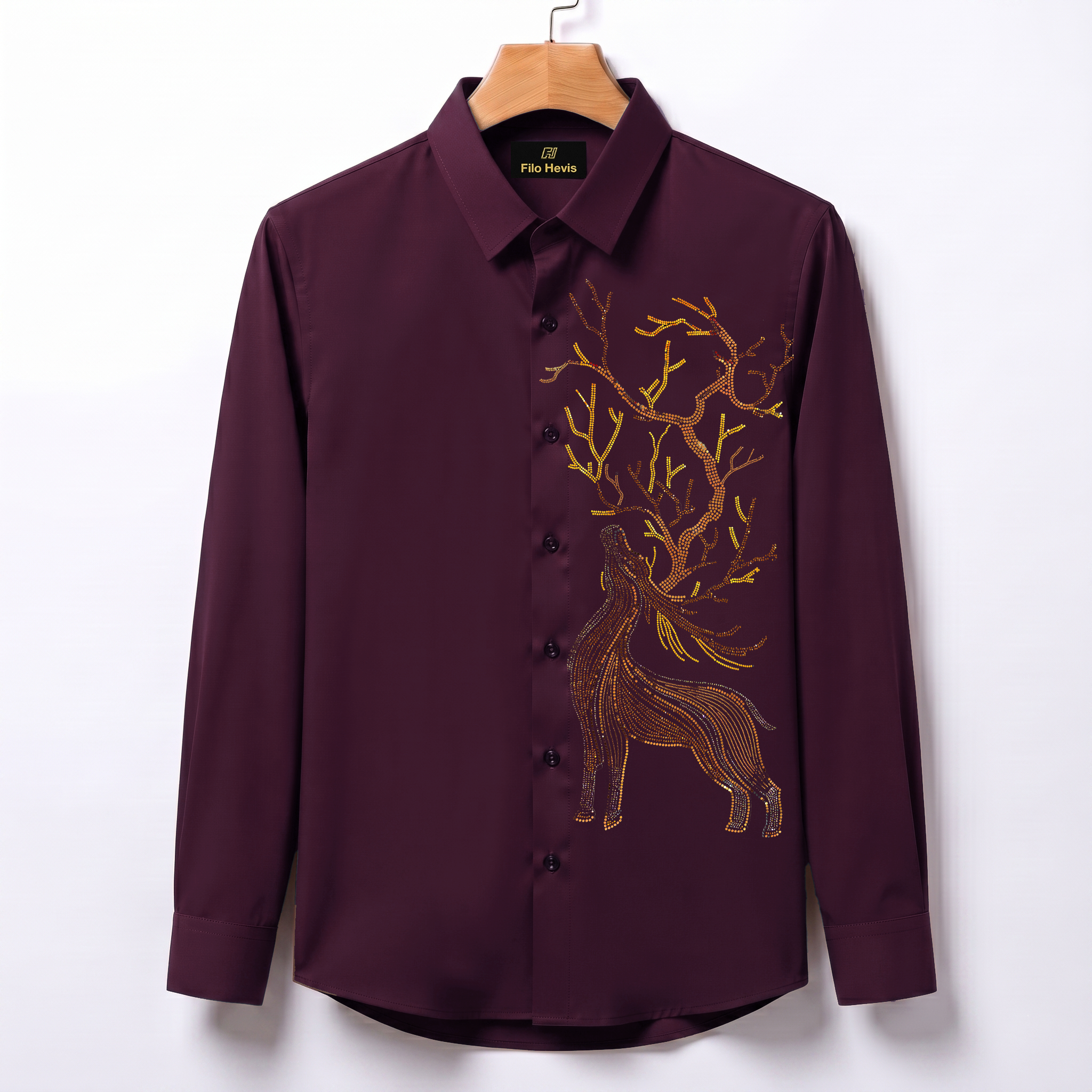 Swamp Deer Embroidery Party Shirts | Club Wear | Wine
