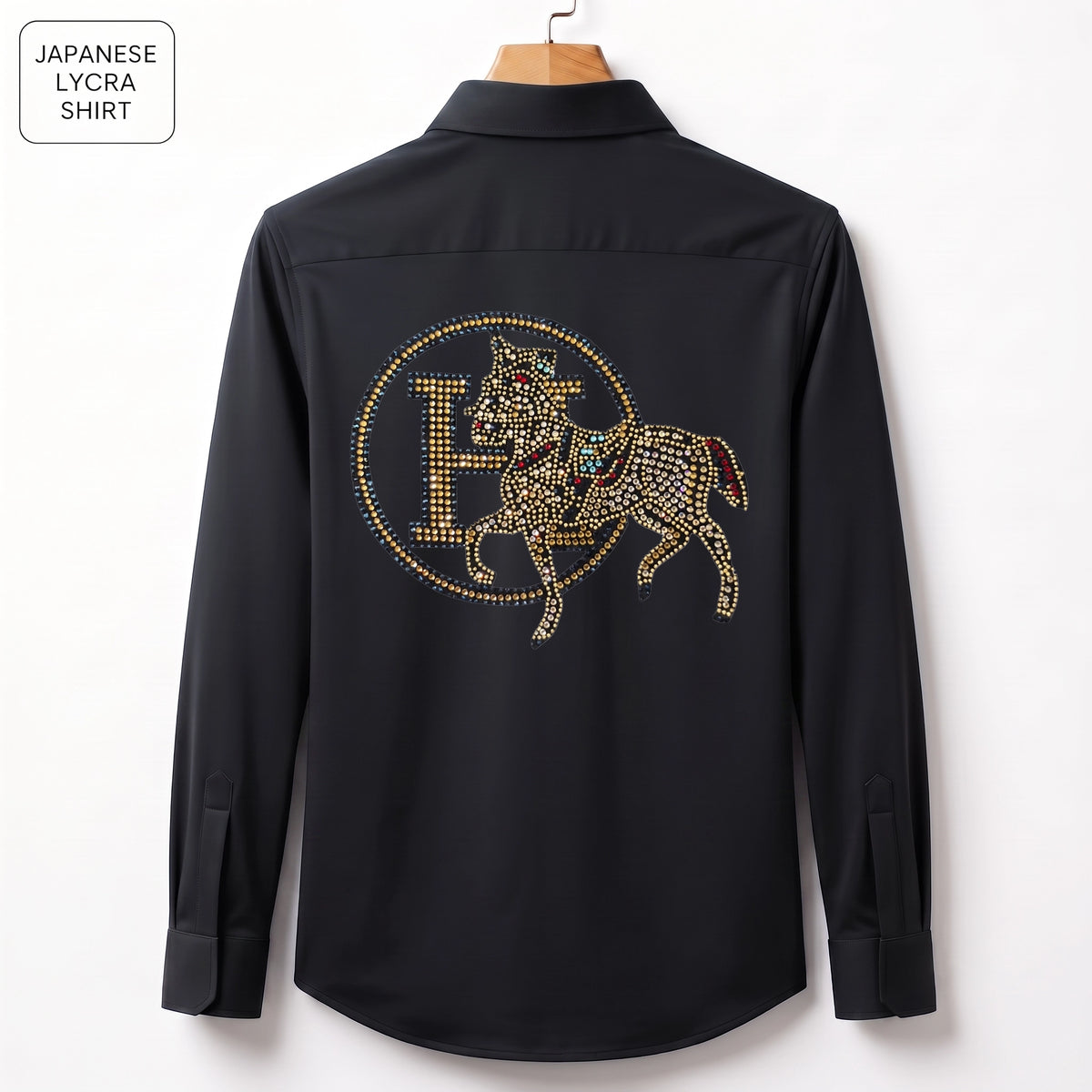 Front & Back Horse Embroidery Party Shirts | Club Wear | Black