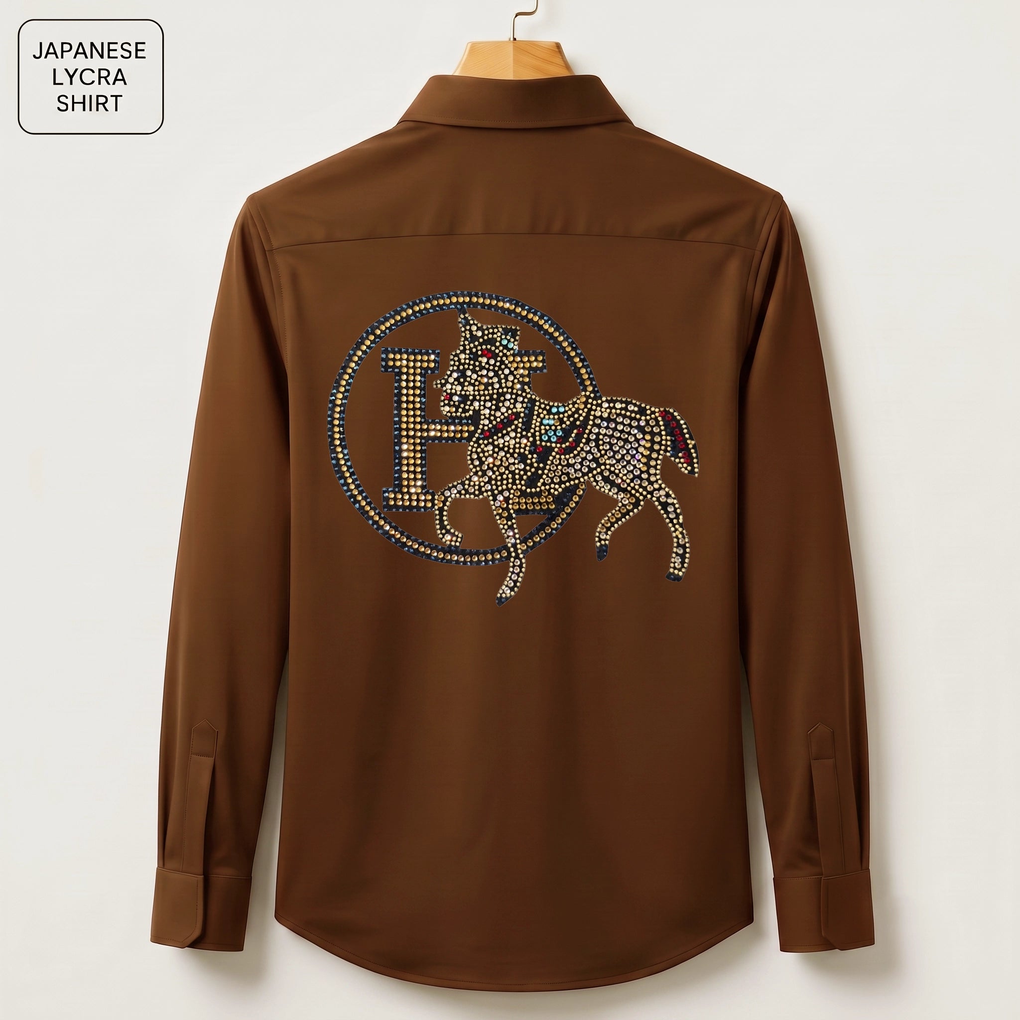 Front & Back Horse Embroidery Party Shirts | Club Wear | Brown