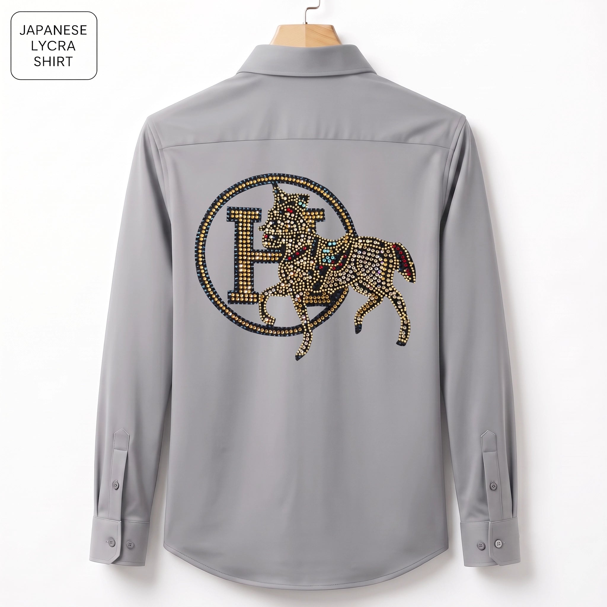Front & Back Horse Embroidery Party Shirts | Club Wear | Light Grey