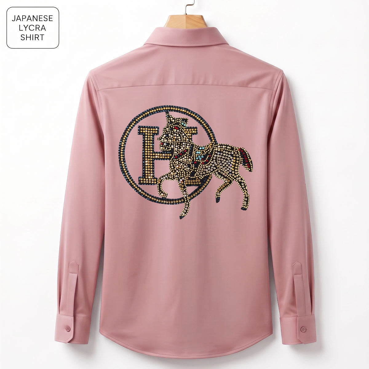 Front & Back Horse Embroidery Party Shirts | Club Wear | Peach