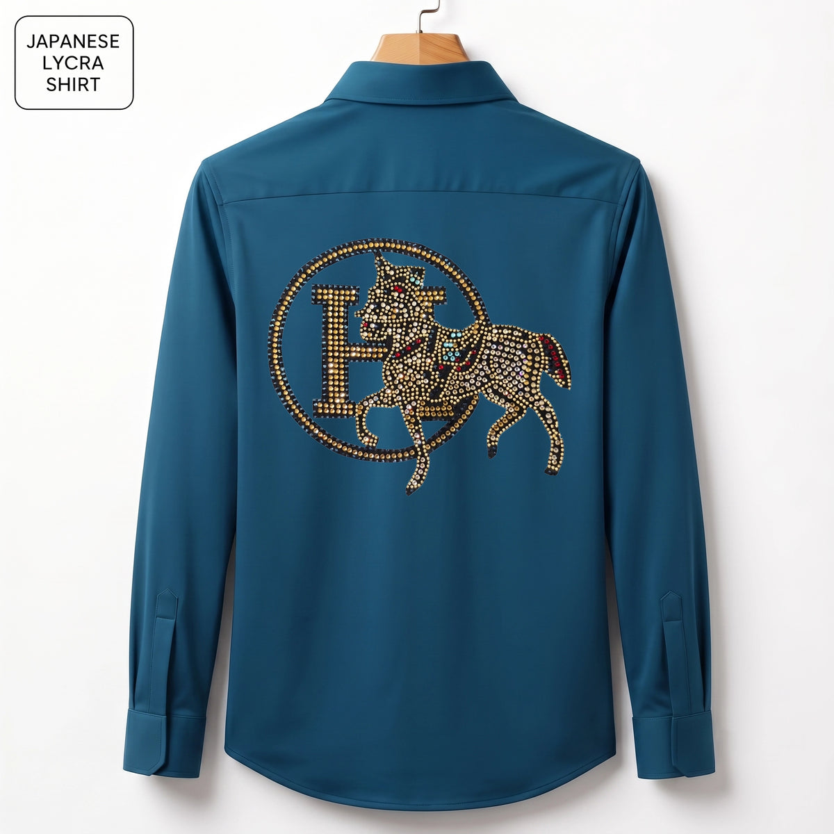 Front & Back Horse Embroidery Party Shirts | Club Wear | Teal Blue