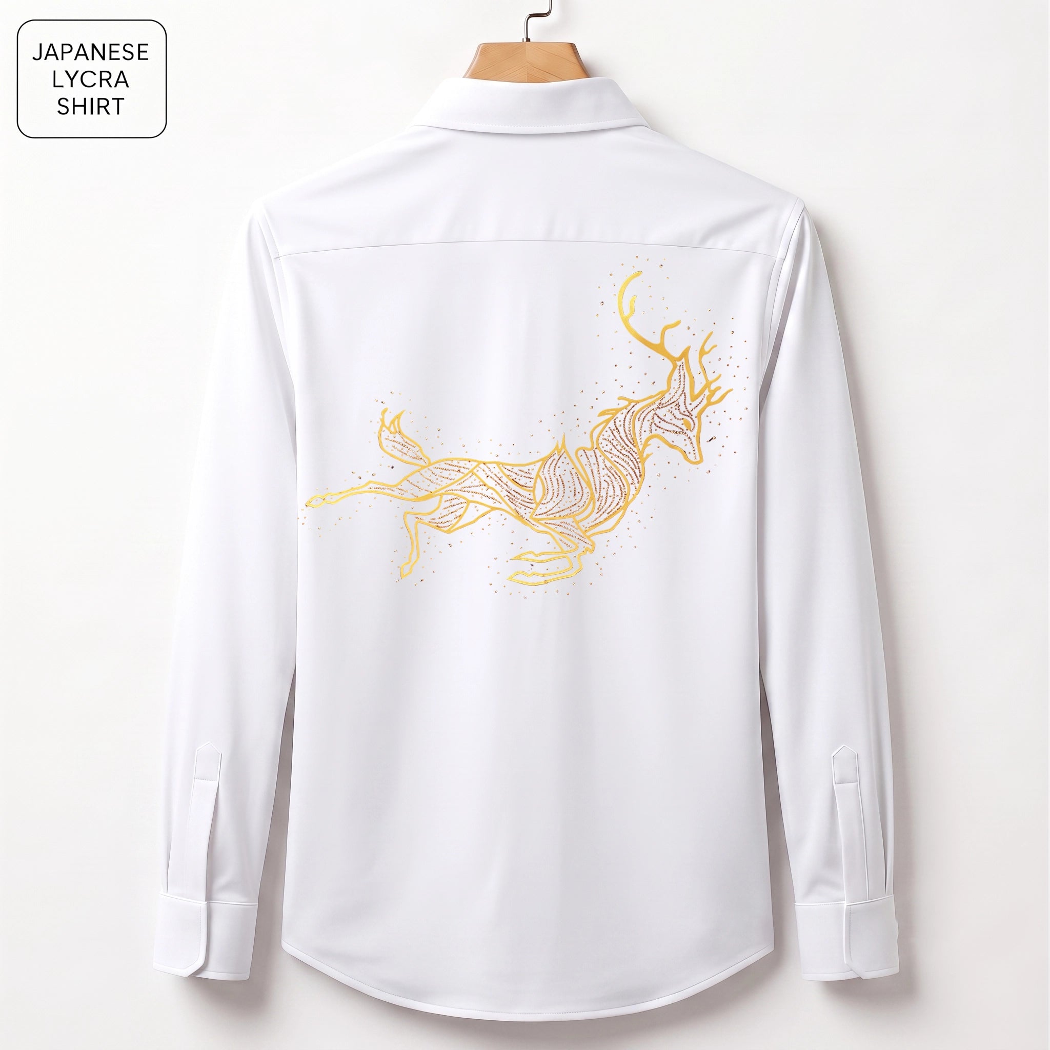 Front & Back Double Deer Embroidery Party Shirts | Club Wear | White