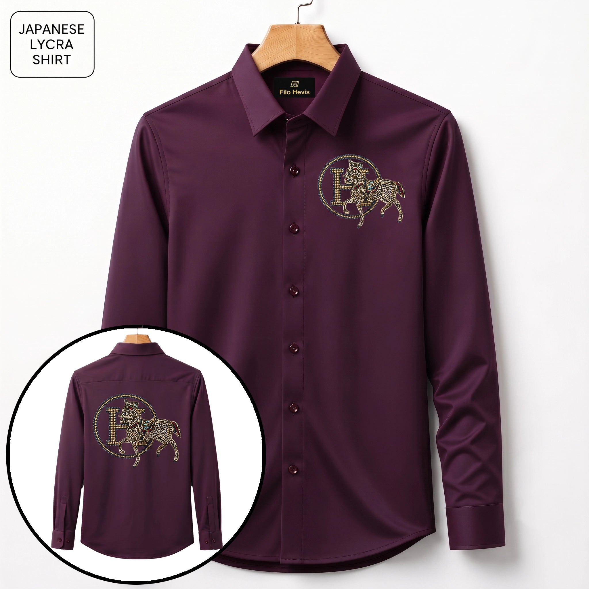 Front & Back Horse Embroidery Party Shirts | Club Wear | Wine