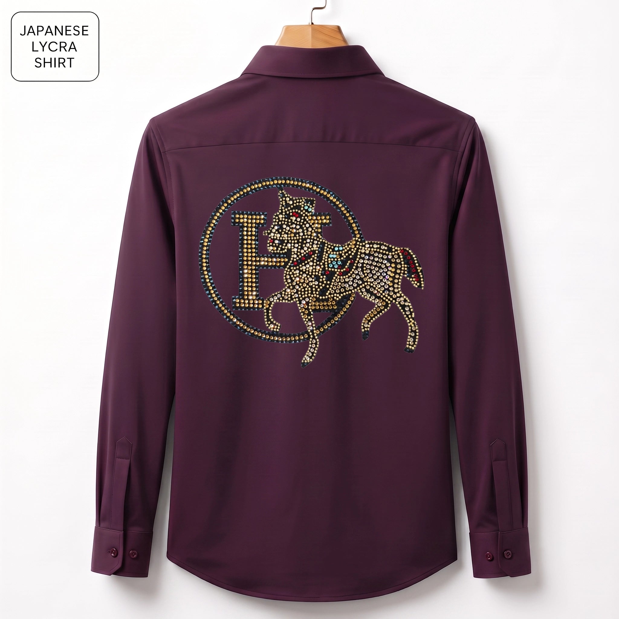 Front & Back Horse Embroidery Party Shirts | Club Wear | Wine