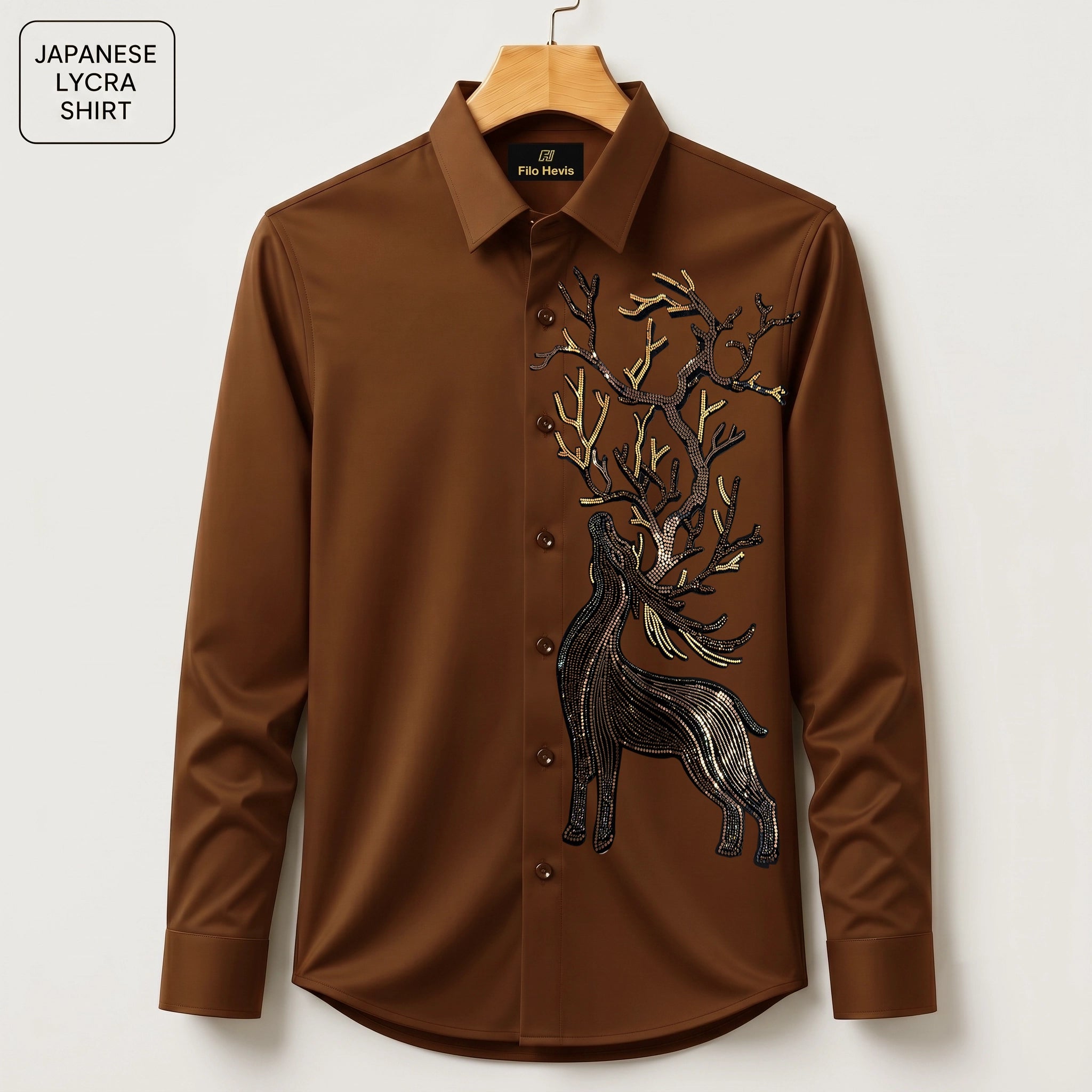 Swamp Deer Embroidery Party Shirts | Club Wear | Brown