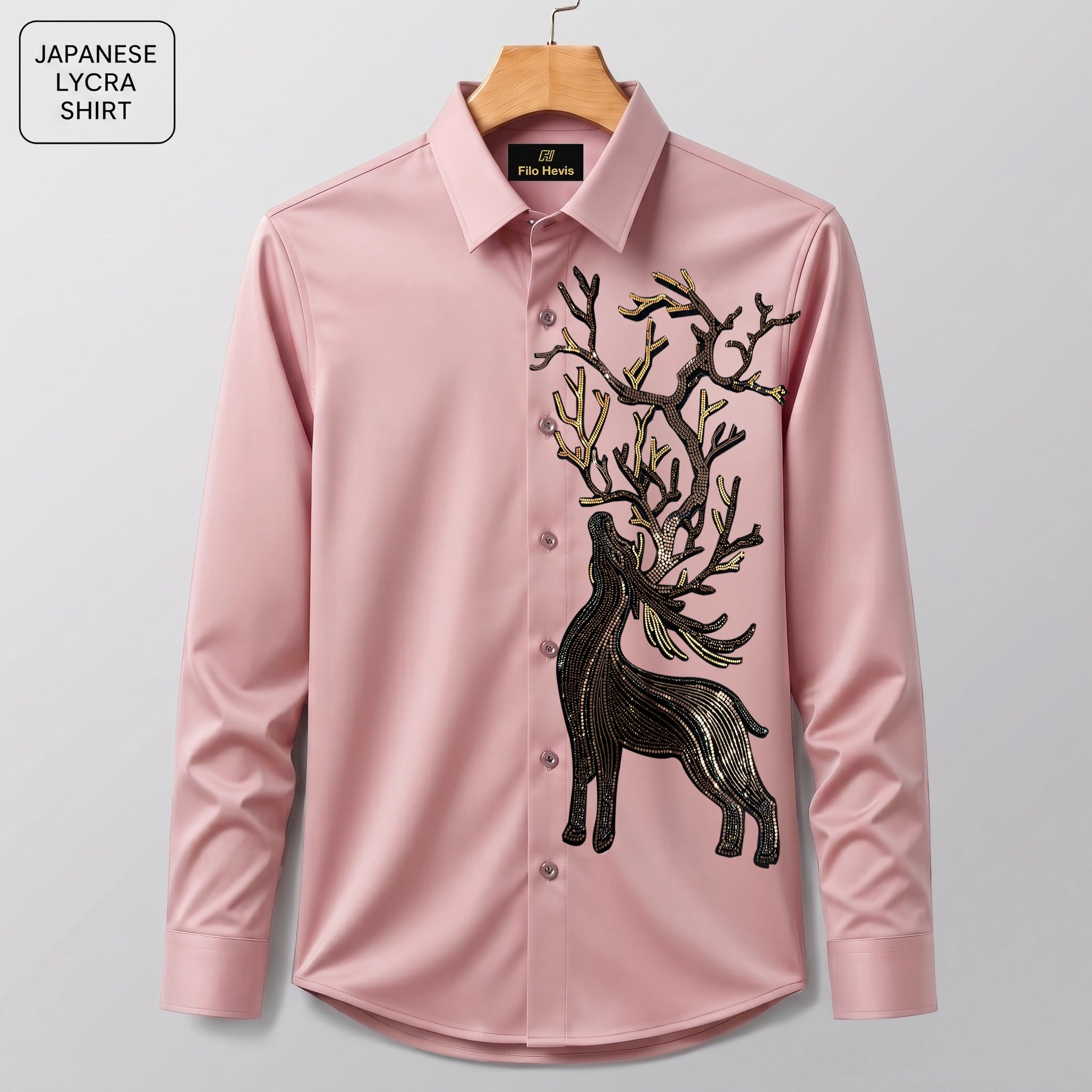 Swamp Deer Embroidery Party Shirts | Club Wear | Peach
