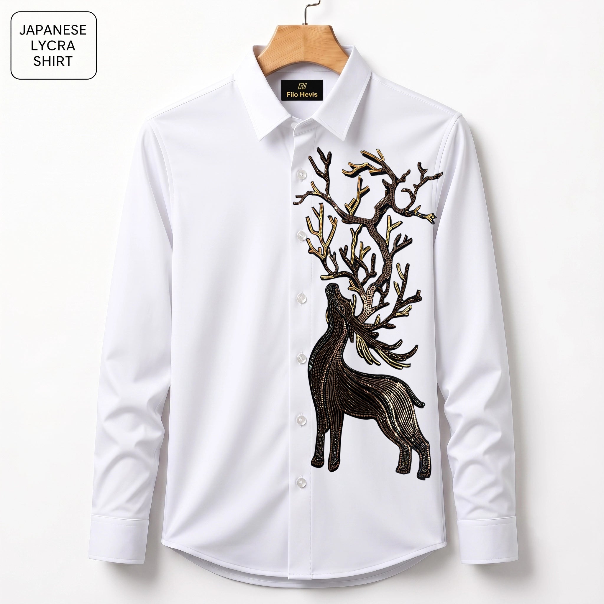 Swamp Deer Embroidery Party Shirts | Club Wear | White