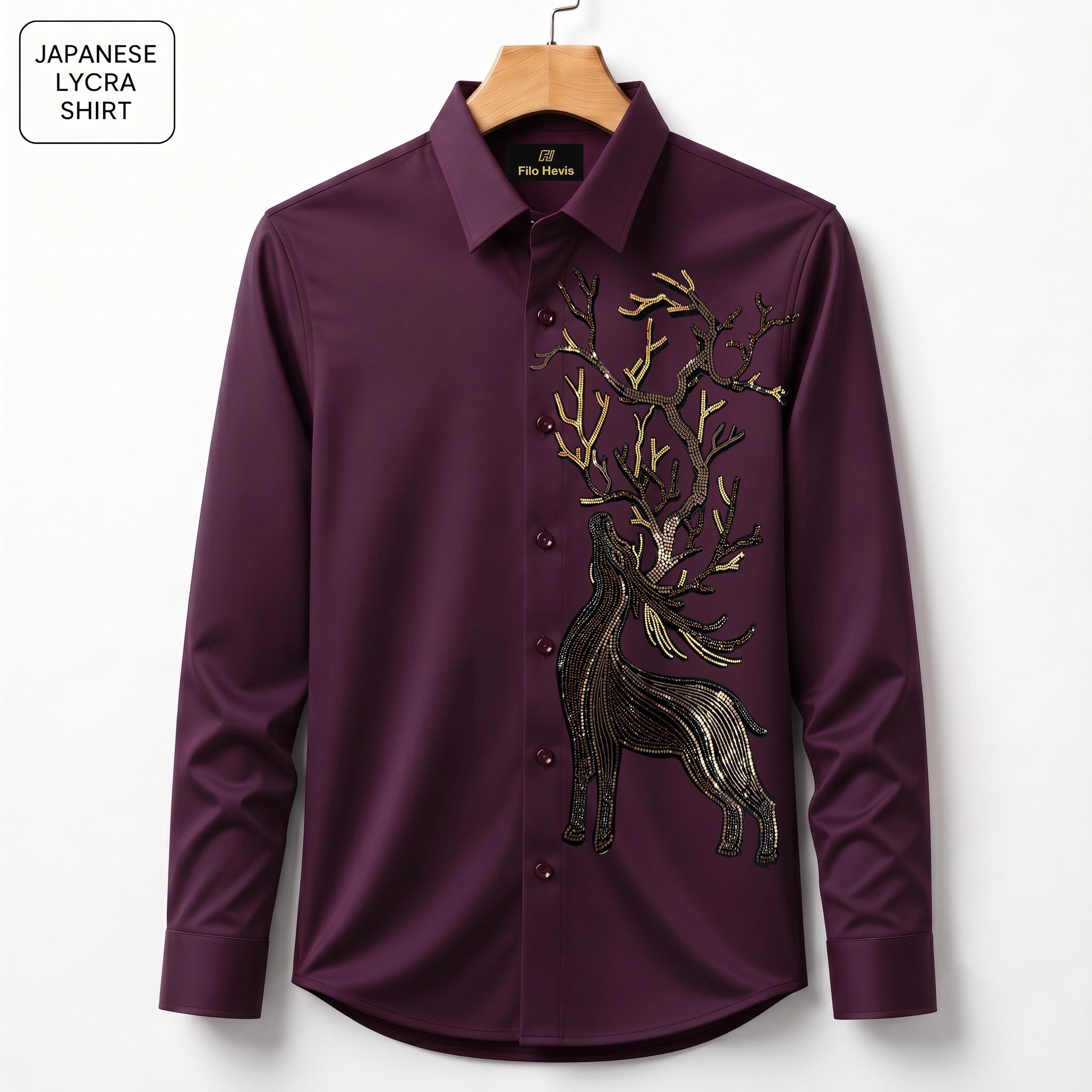 Swamp Deer Embroidery Party Shirts | Club Wear | Wine