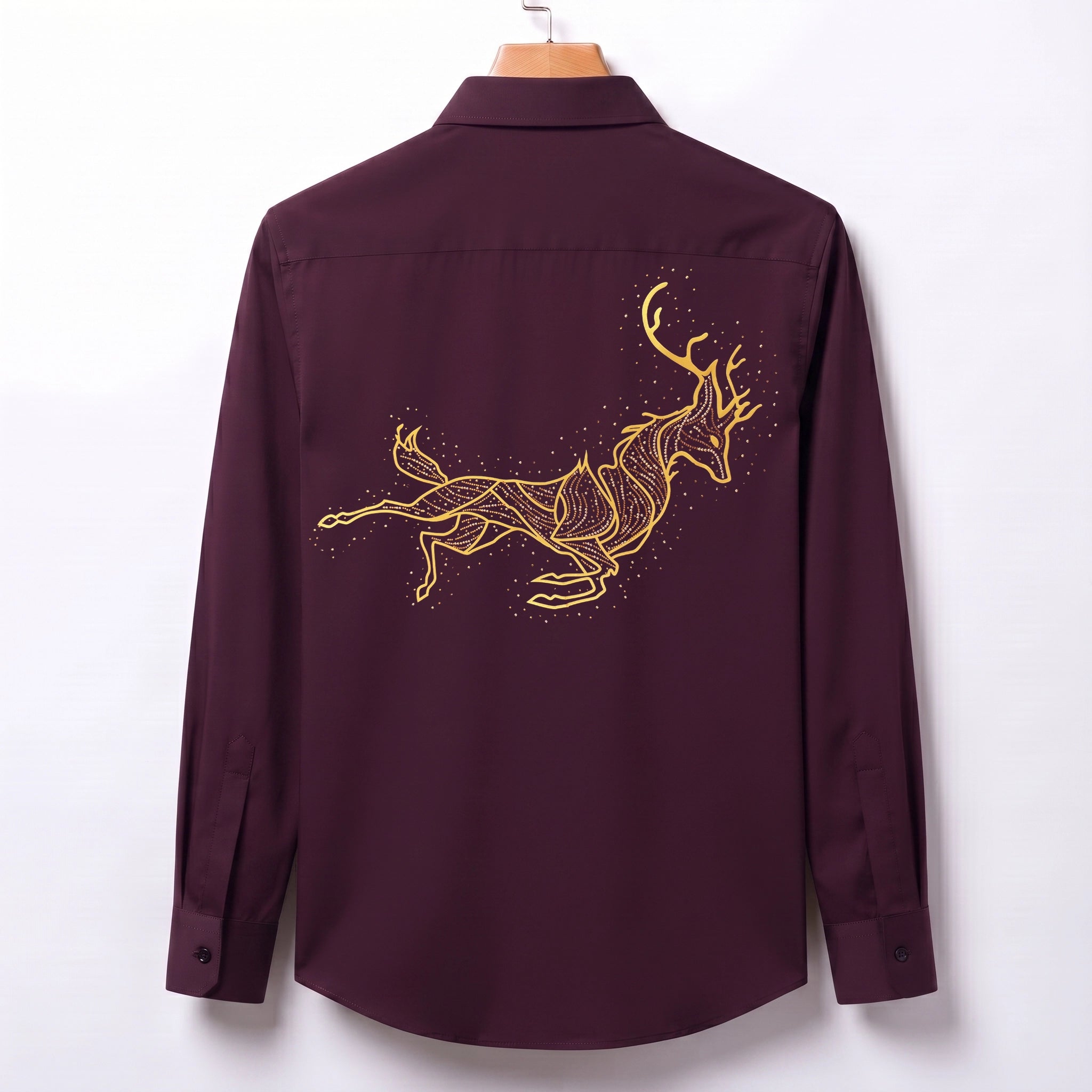 Front & Back Double Deer Embroidery Party Shirts | Club Wear | Wine