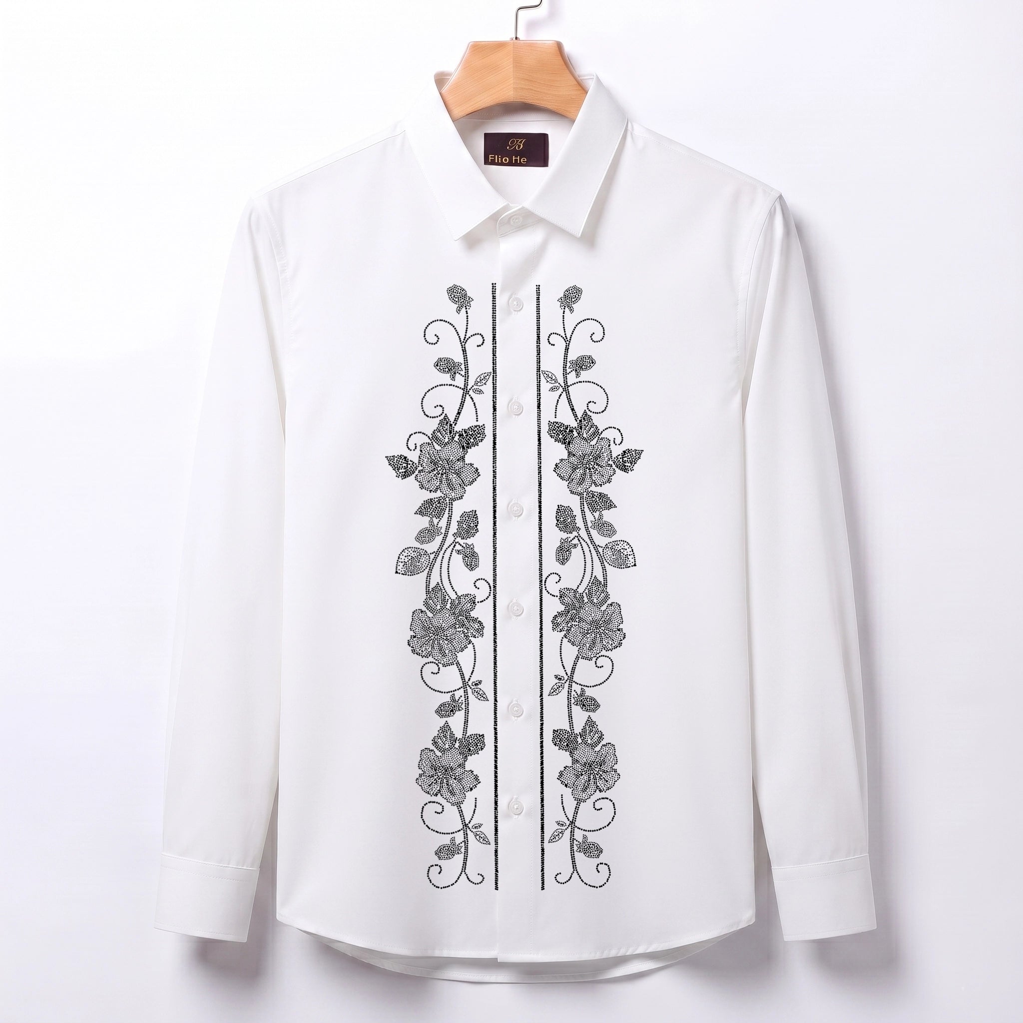Flower Embroidery Party Shirts | Club Wear | White
