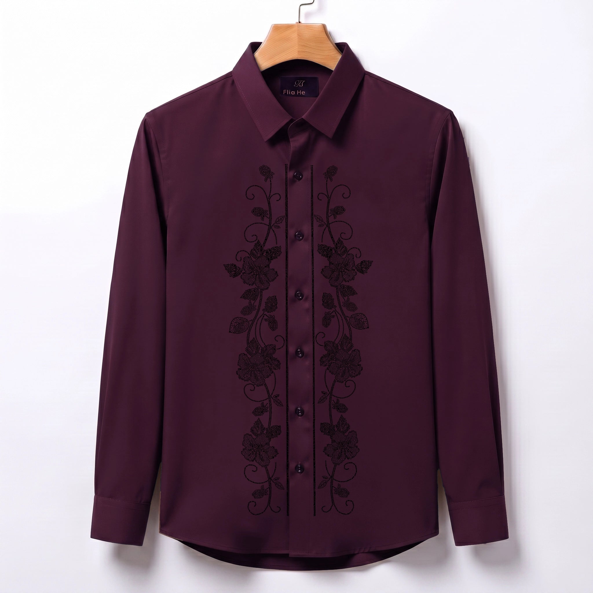Flower Embroidery Party Shirts | Club Wear | Wine
