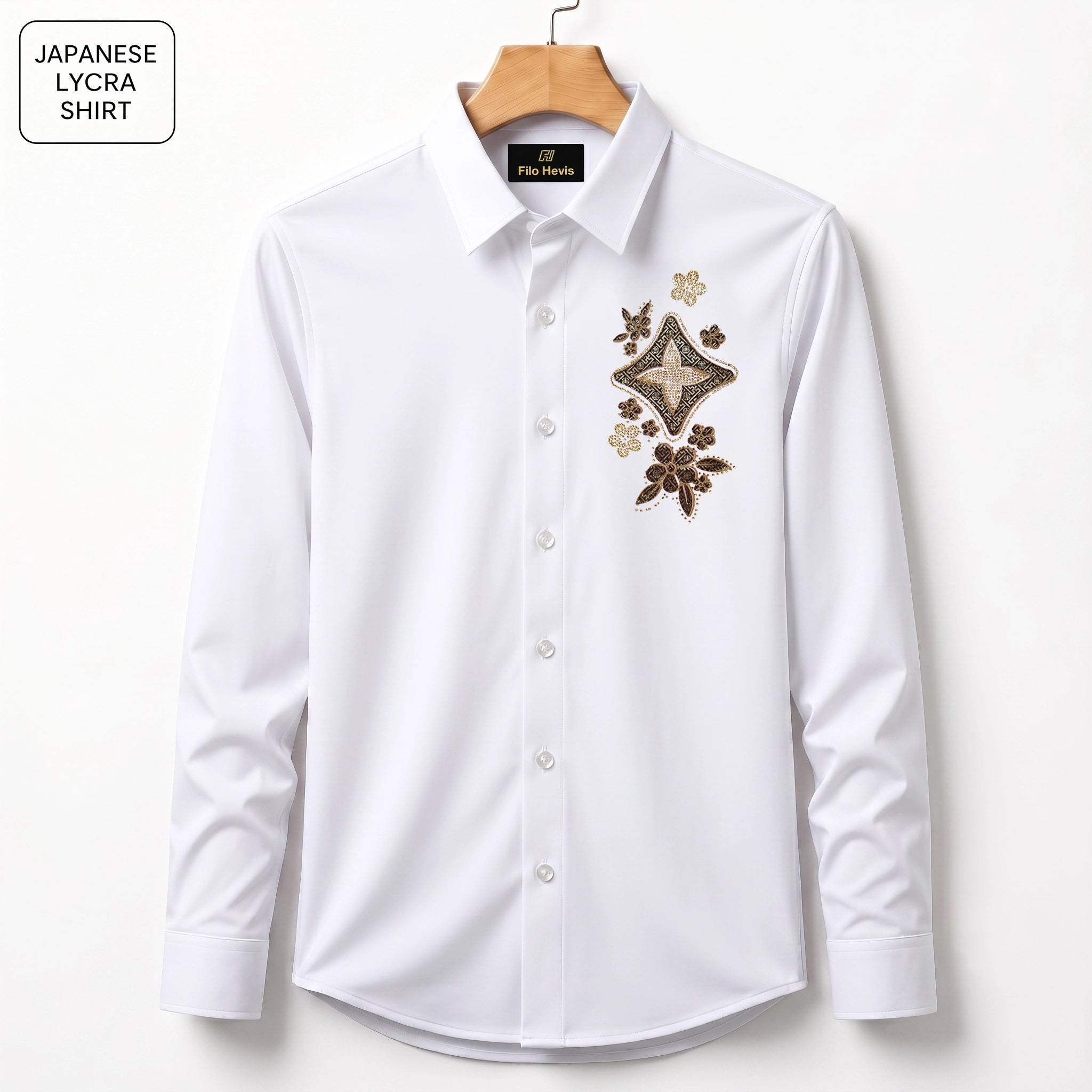 Floral Patch Embroidery Party Shirts | Club Wear | White