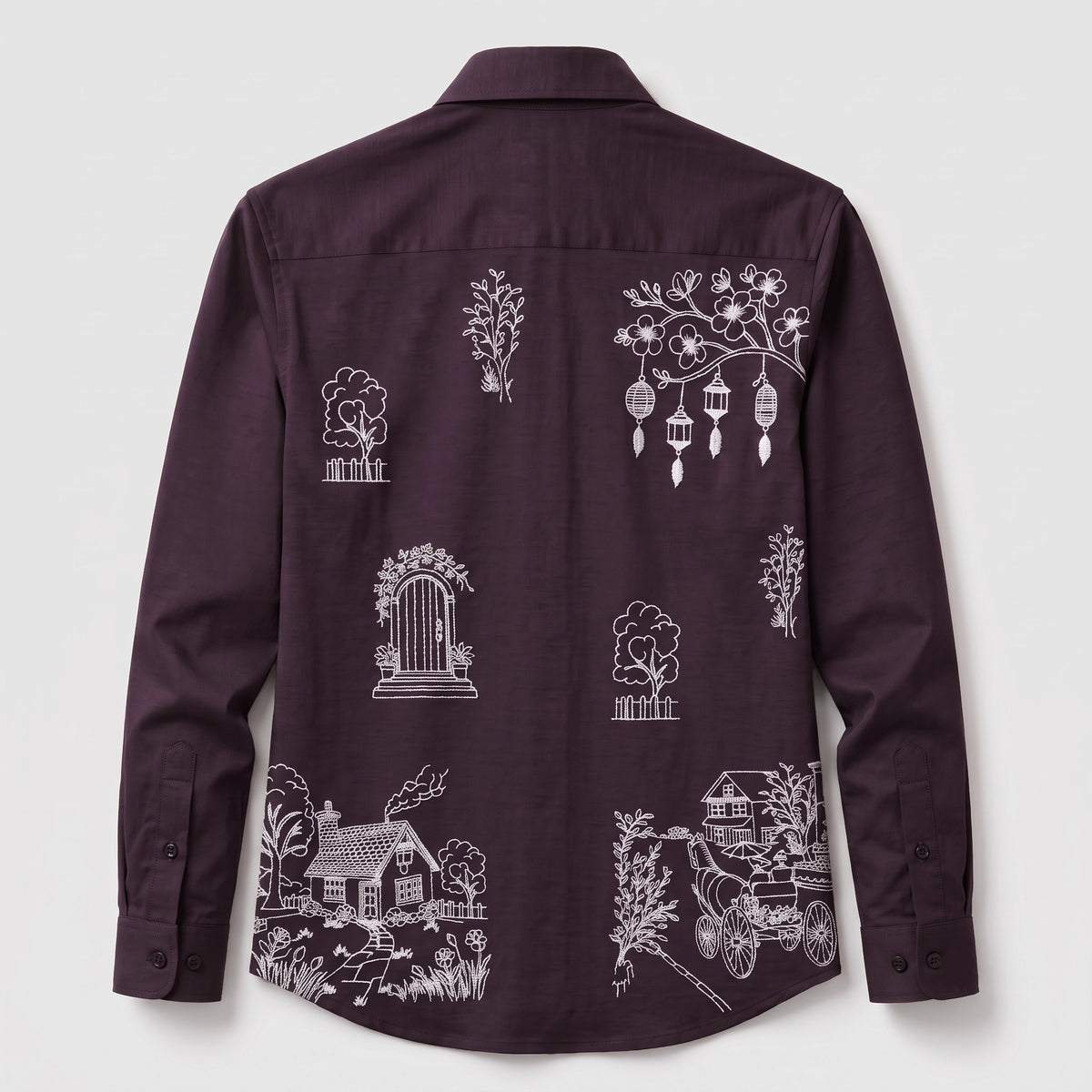 Men's Crush Fabric | Embroidery Printed | Full Sleeve Shirt | Wine