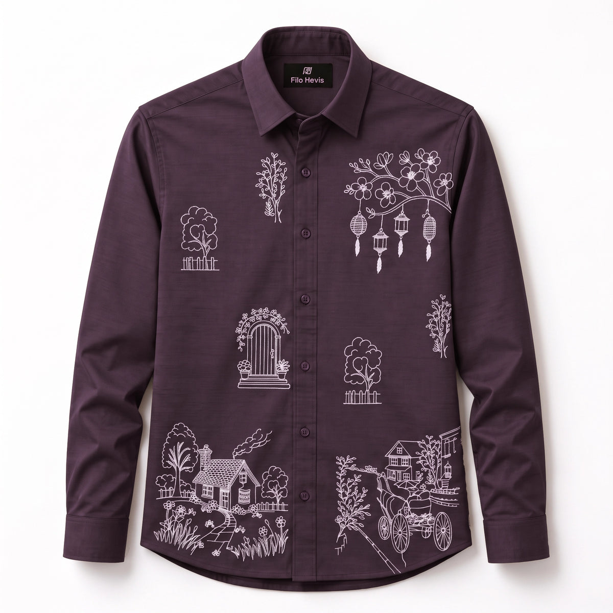 Men's Crush Fabric | Embroidery Printed | Full Sleeve Shirt | Wine