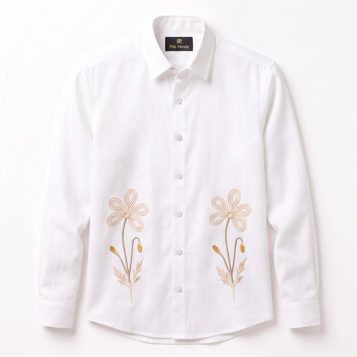 Men's Crush Fabric | Embroidery Printed | Full Sleeve Shirt | White