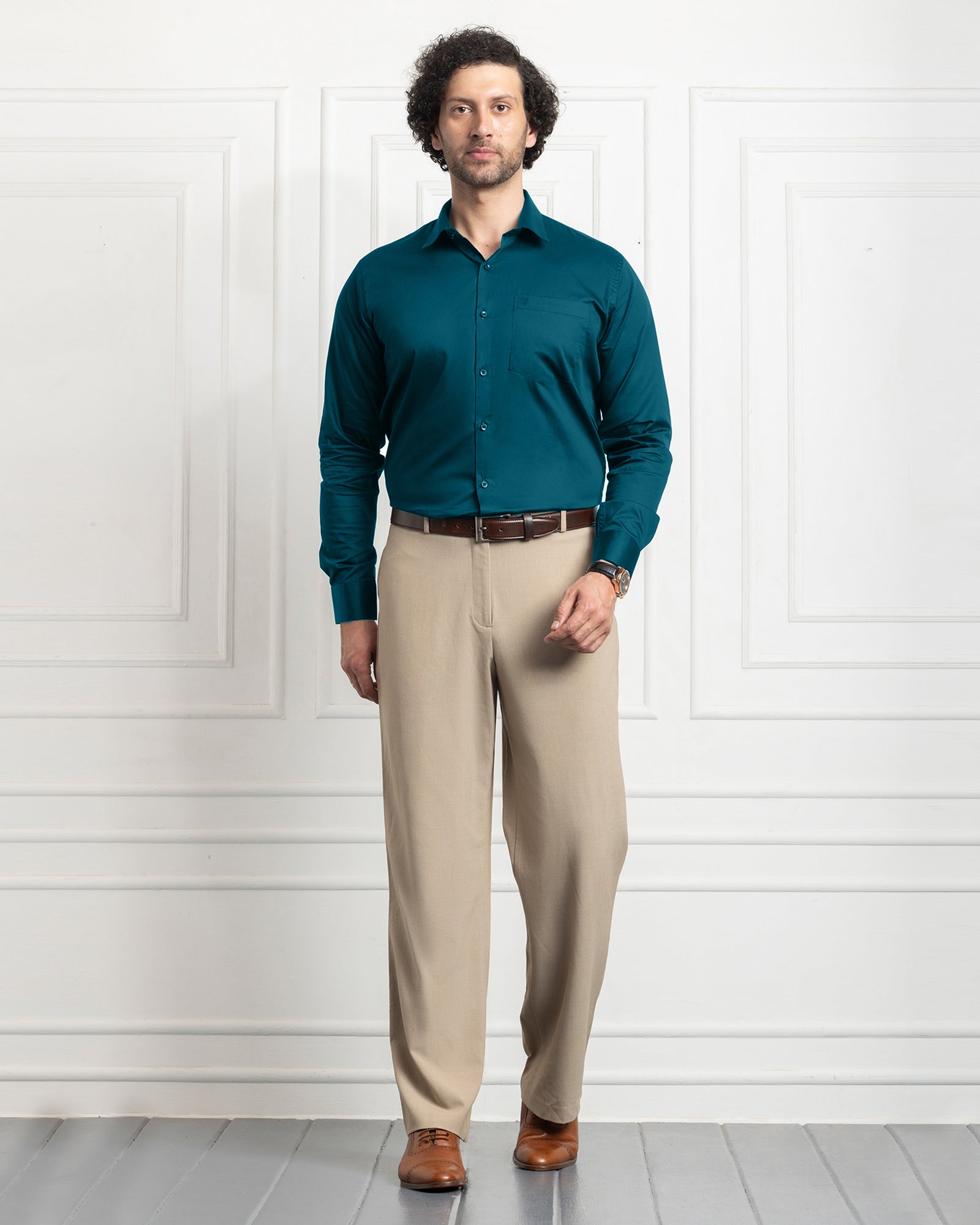 Single pocket 100% cotton formal shirts - Teal Blue